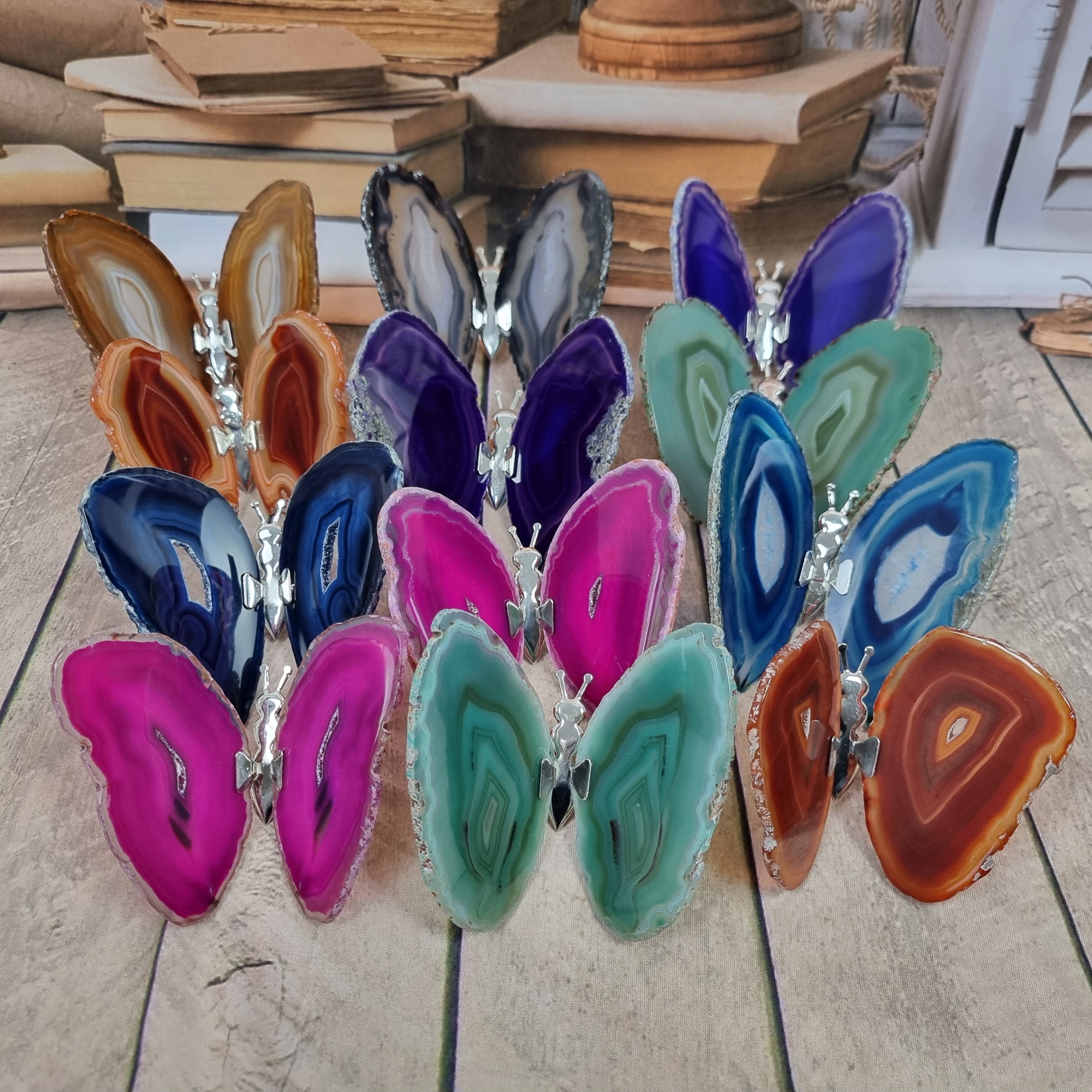 Borboletas Ágatas Naturais Inseto tamanho 10 A 12 cm Prateado e Peso de 150 gramas