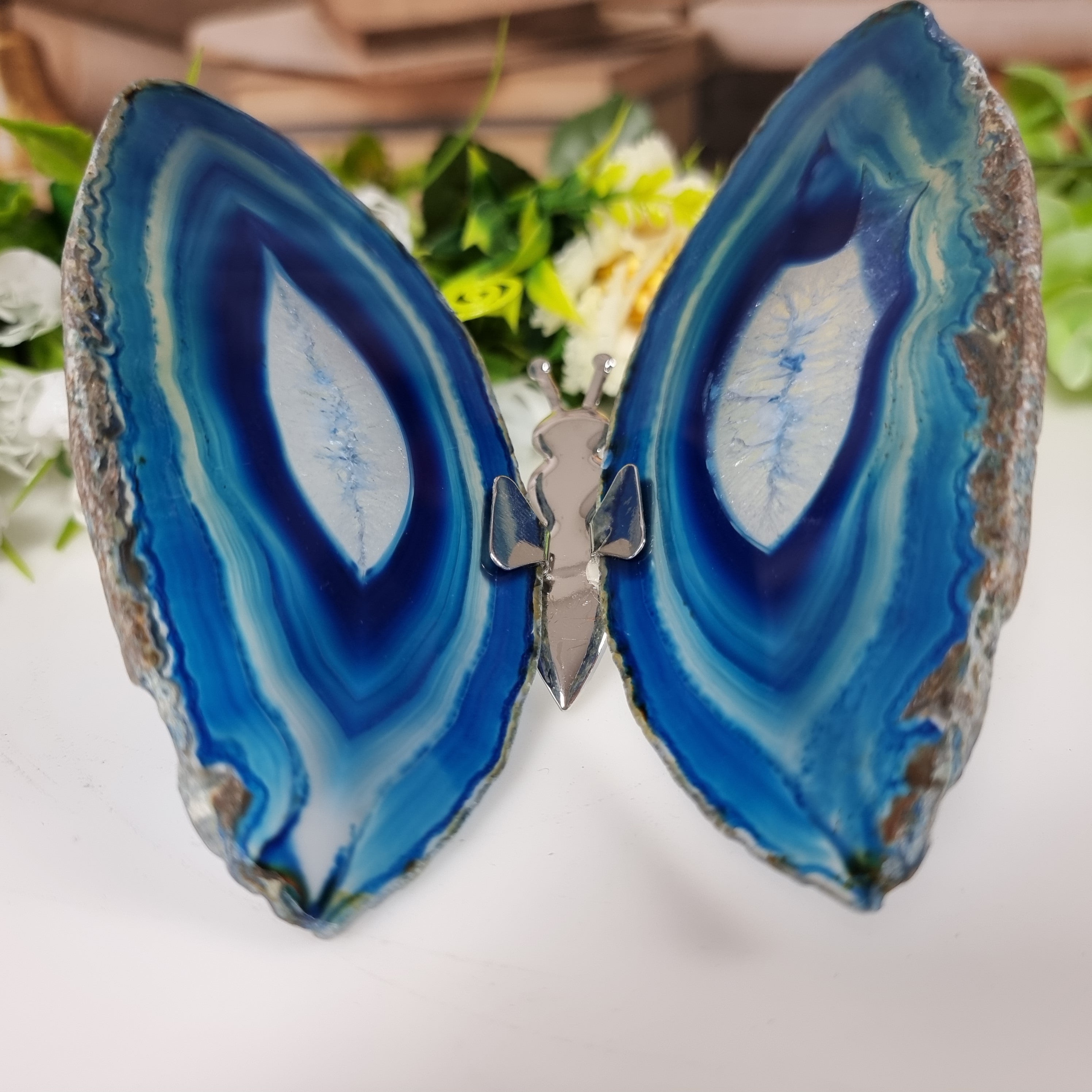 Borboletas Ágatas Naturais Inseto tamanho 10 A 12 cm Prateado e Peso de 150 gramas