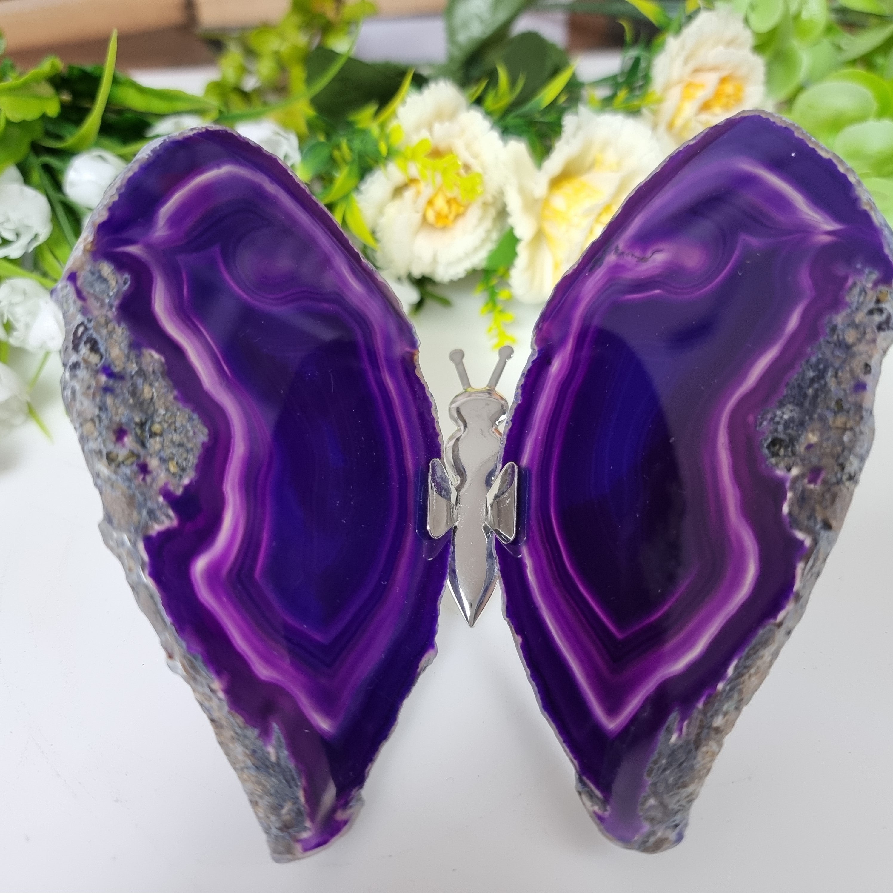 Borboletas Ágatas Naturais Inseto tamanho 10 A 12 cm Prateado e Peso de 150 gramas