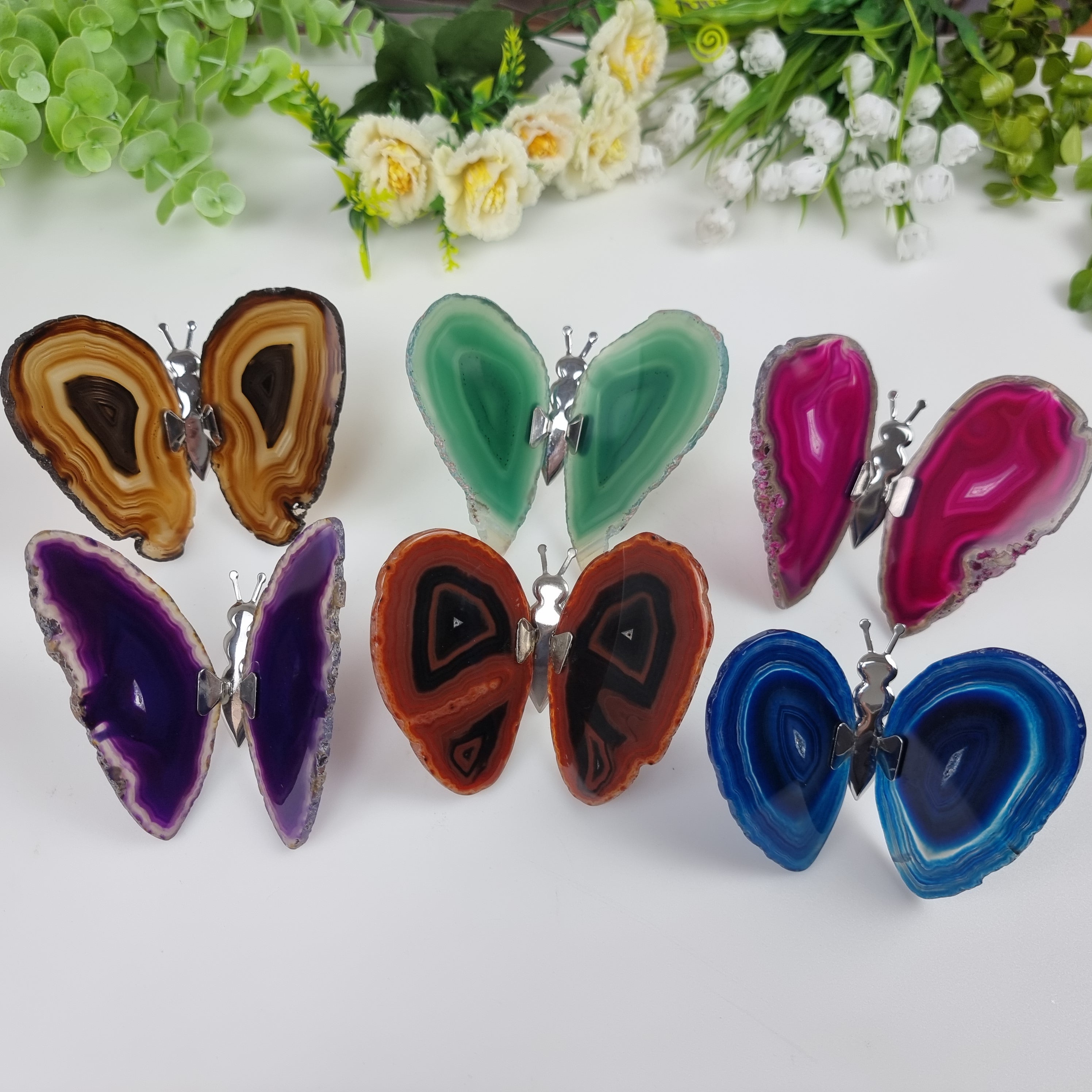 Natural Agate Butterflies Insect size 8 to 10 cm Silver and weighing 110 grams