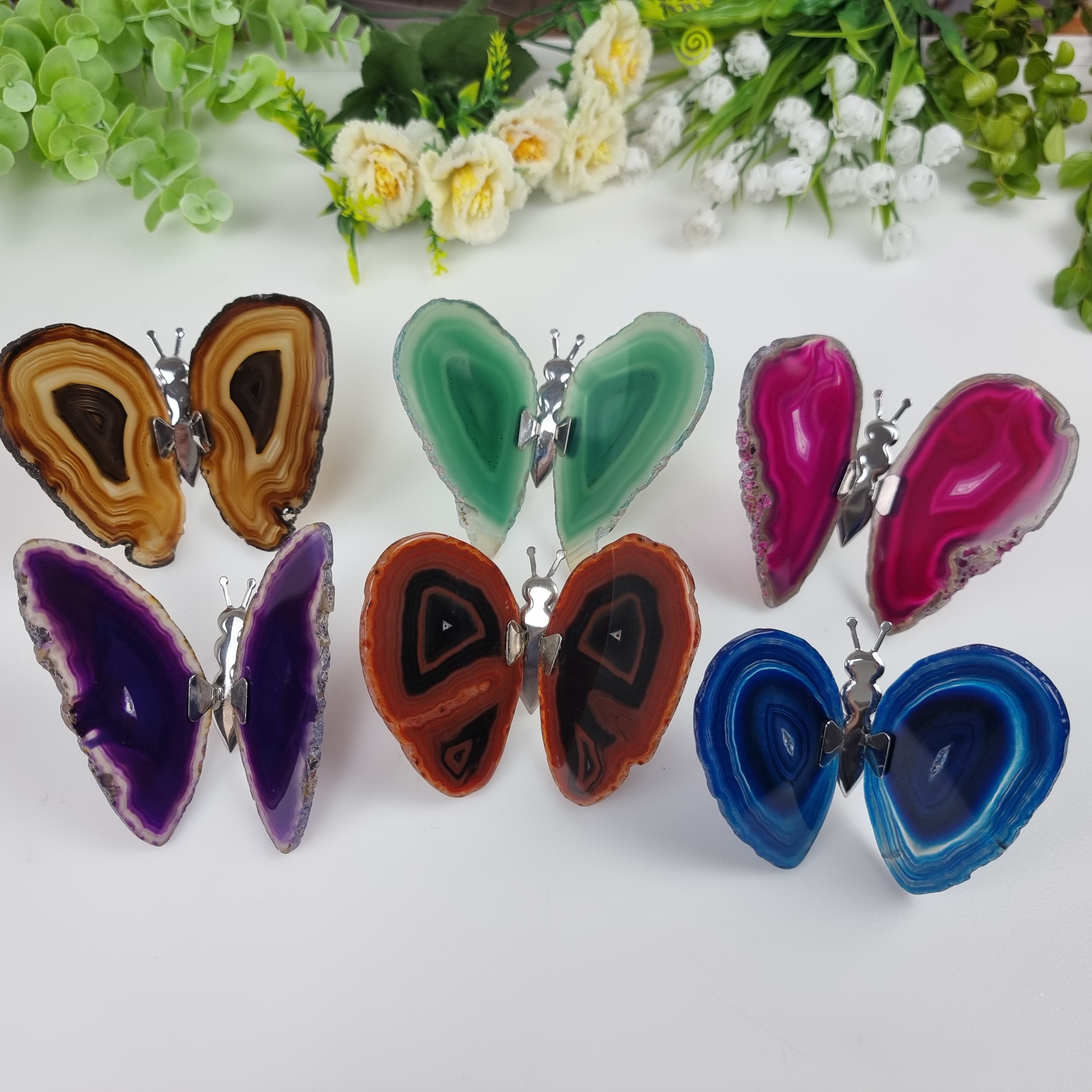 Natural Agate Butterflies Insect size 8 to 10 cm Silver and weighing 110 grams