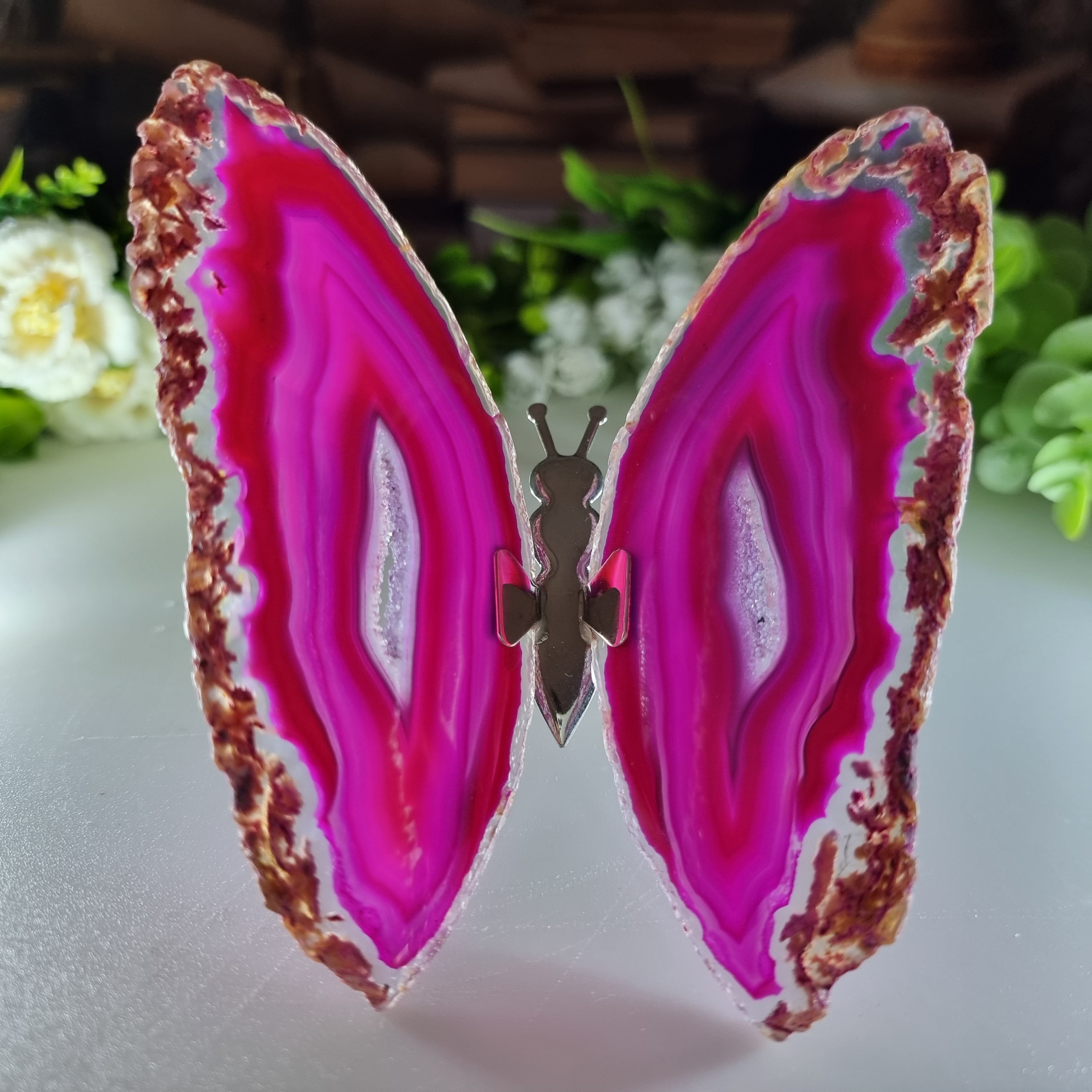 Borboletas Ágatas Naturais Inseto tamanho 10 A 12 cm Prateado e Peso de 150 gramas