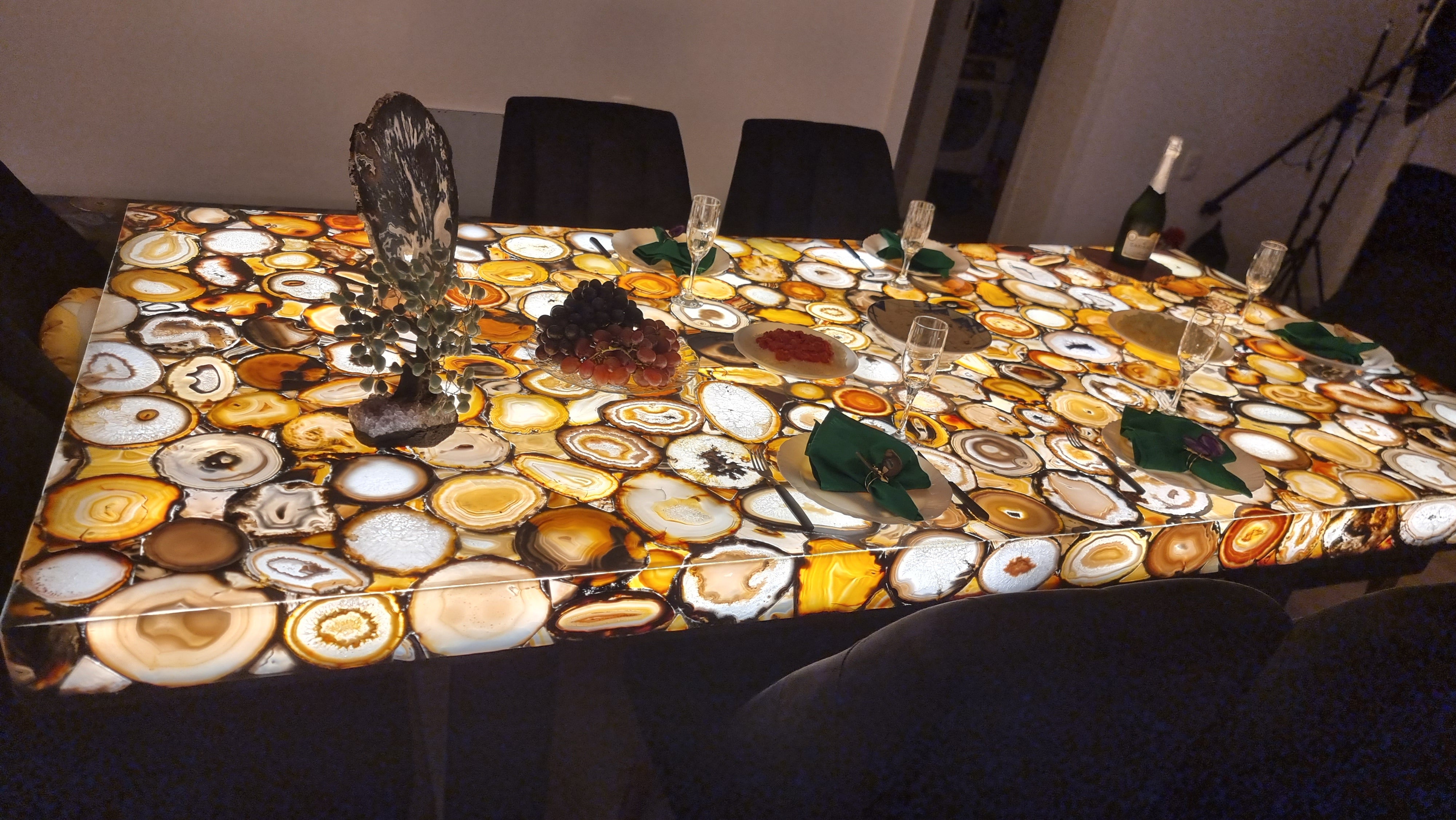 Mesa de Comedor en Ágatas de Resina con Iluminación LED 2,80m x 1,35m Calidad Extra