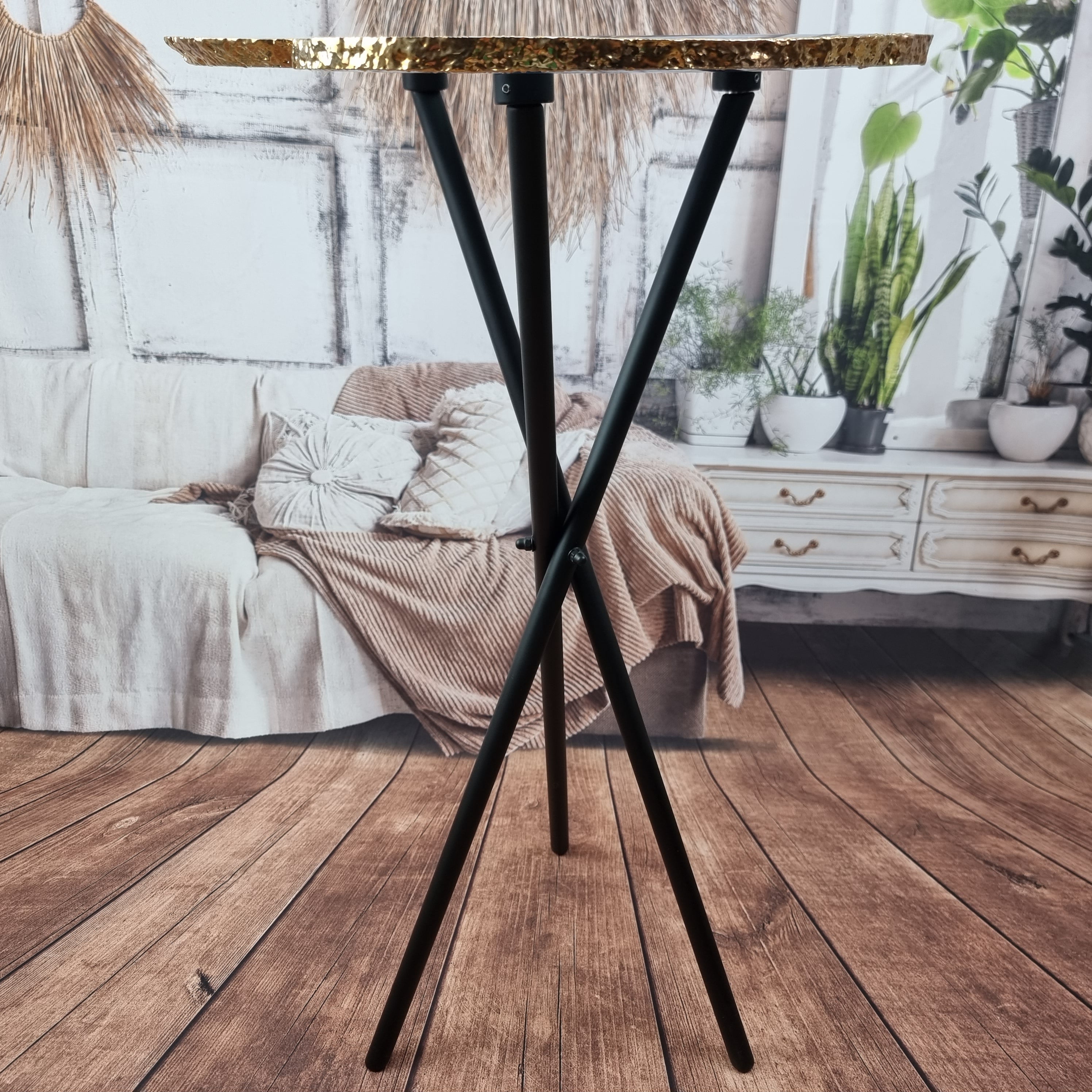 Mesa Lateral de Àgatas Banhadas Chapas FINAS| Base Tripé | Altura de 60 cm - Peça Artesanal BR Crystals