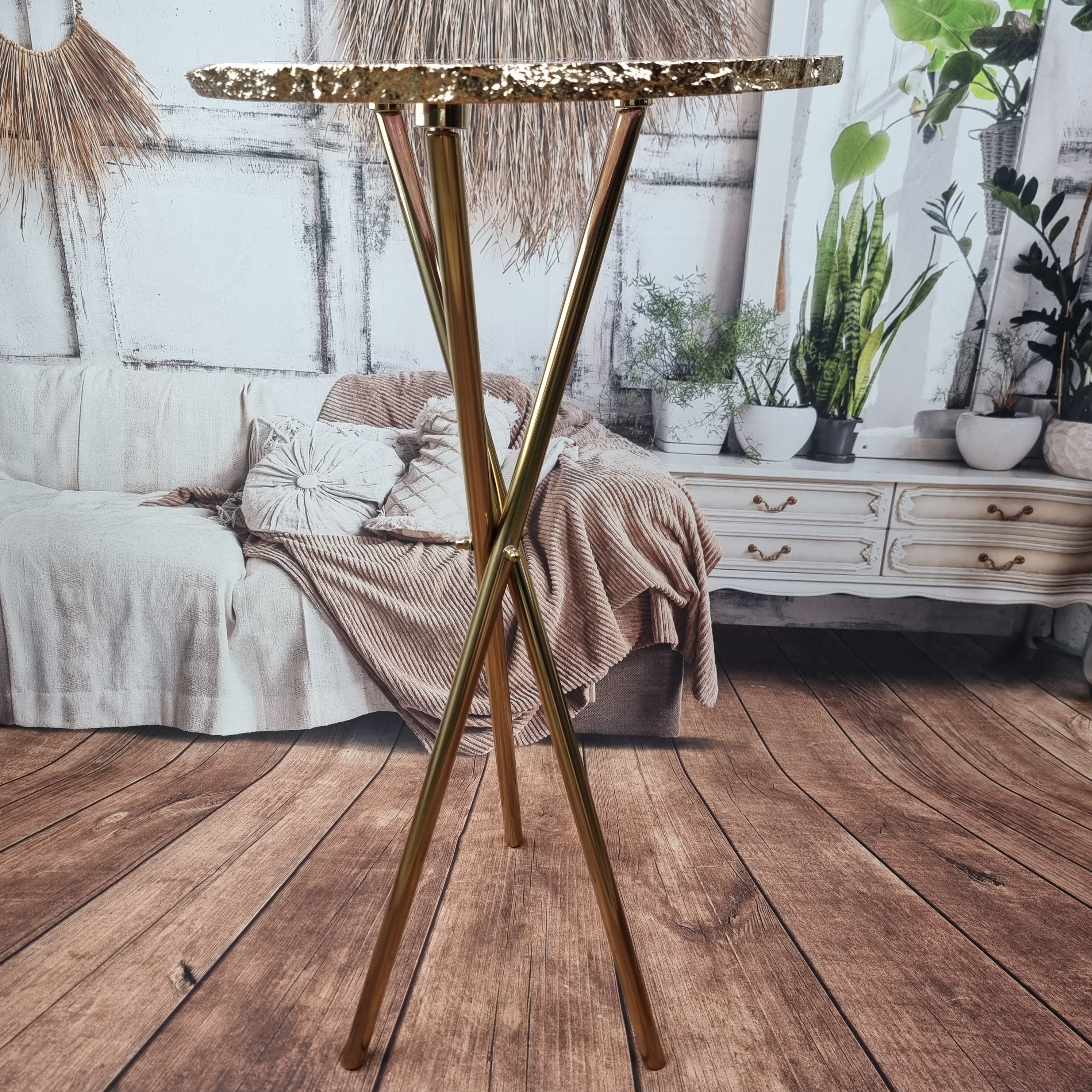 Mesa Lateral de Àgatas Banhadas Chapas FINAS| Base Tripé | Altura de 60 cm - Peça Artesanal BR Crystals