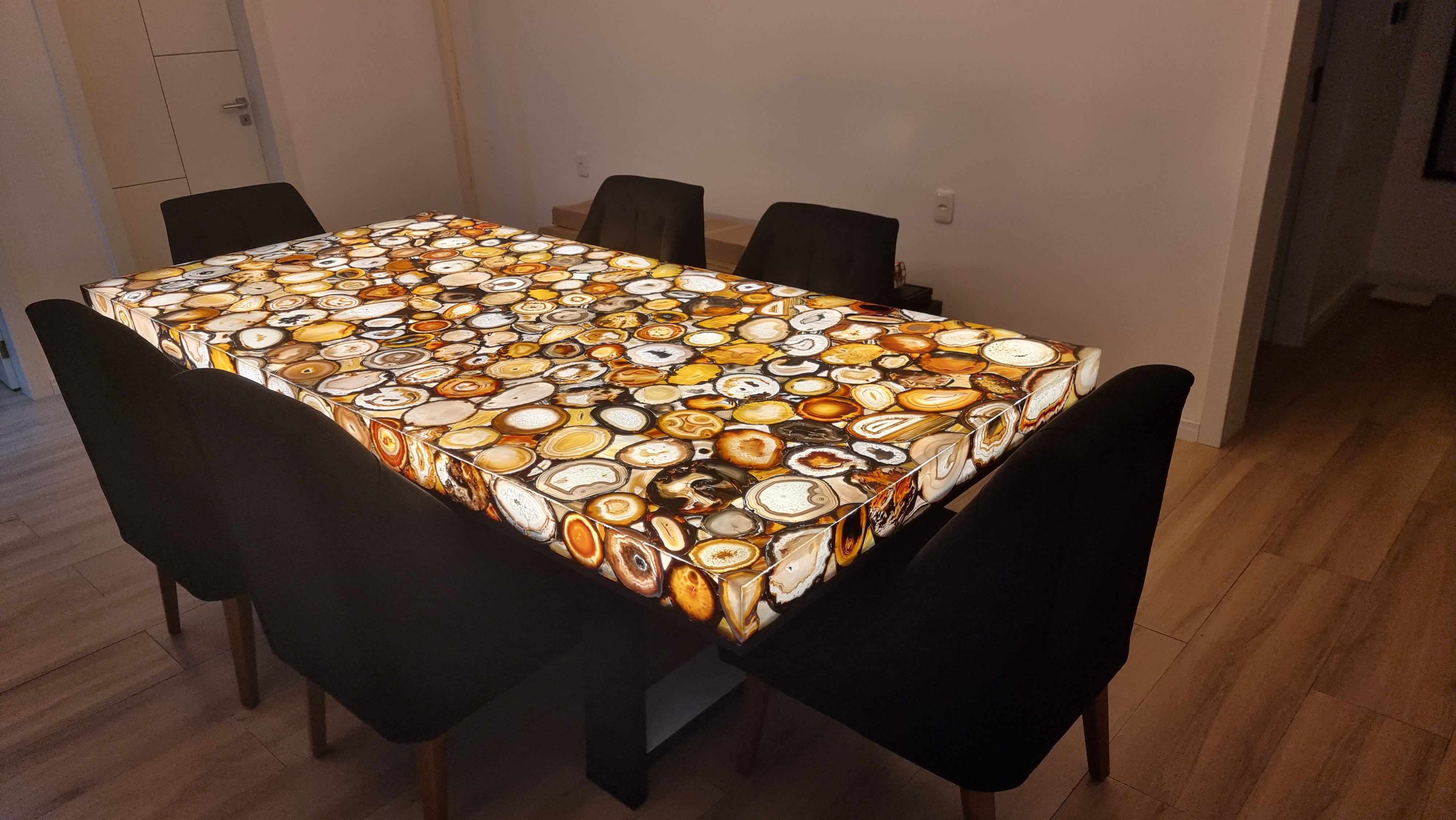 Mesa de Comedor en Ágatas de Resina con Iluminación LED 2,80m x 1,35m Calidad Extra