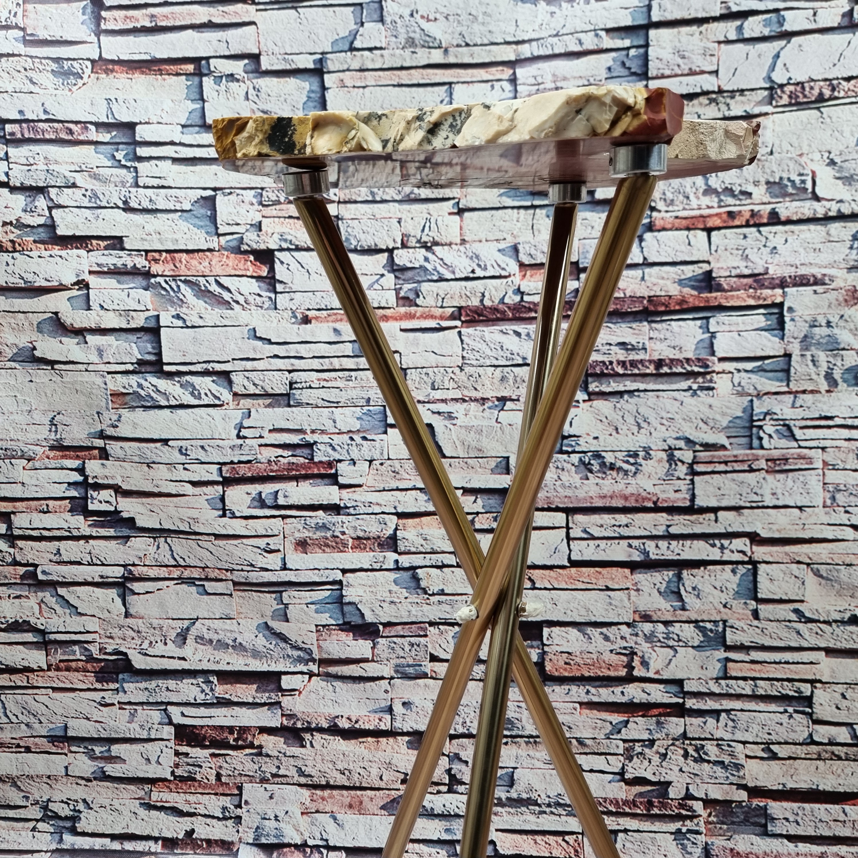 Mokaita Stone side table with golden base 60 cm high and total weight 5 kg