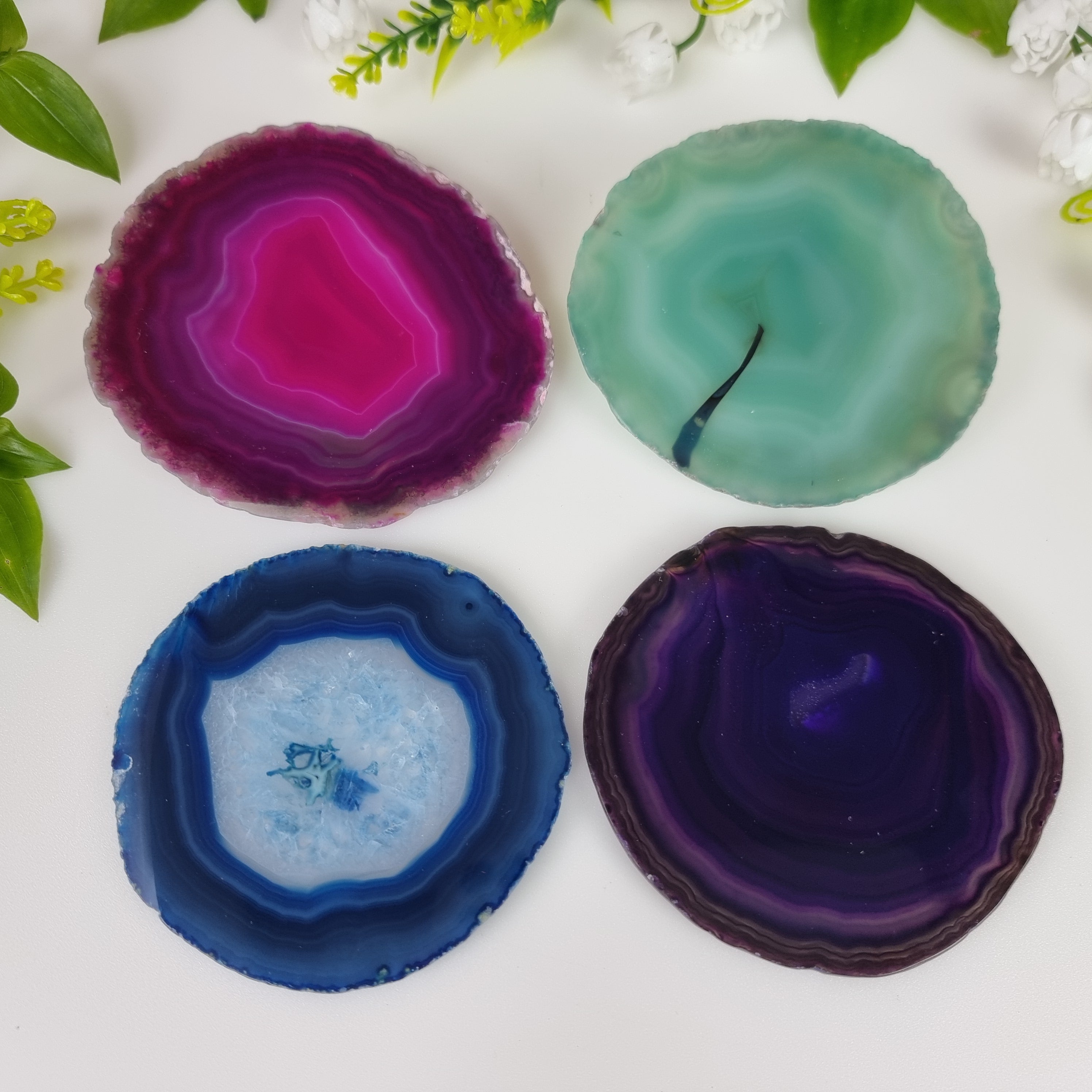 Porta Copos Ágatas Naturais KIT de 10 A 12 cm com 4 Pçs Peso total de 0,400 kg