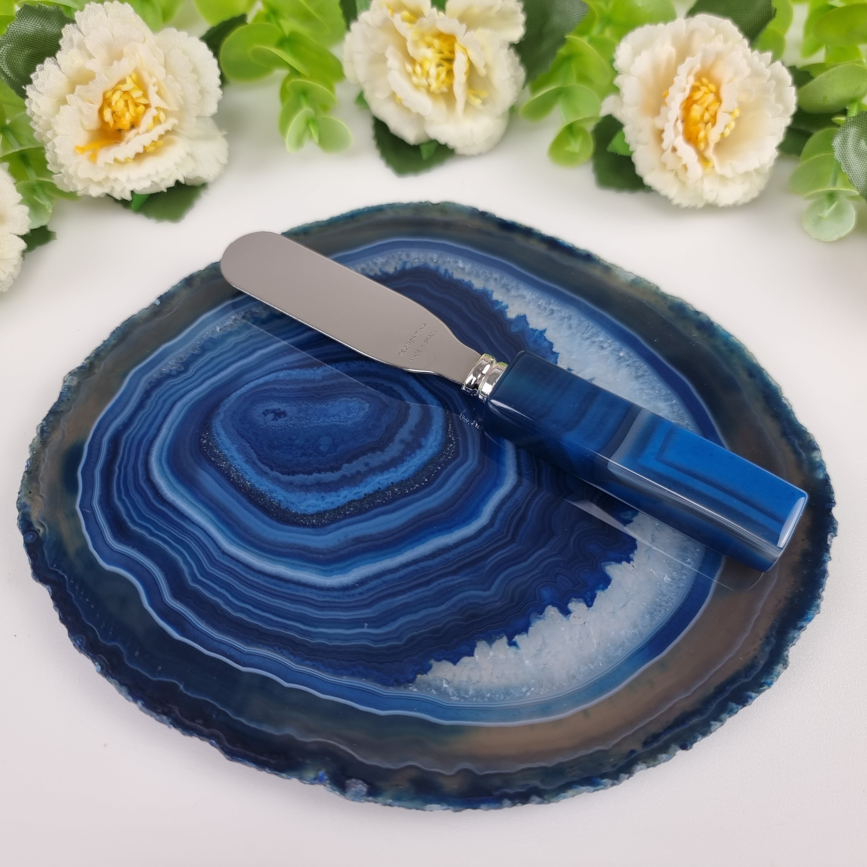 Porta Frios de Ágatas com Bordas Naturais e Espátula - Medida 15 a 18 cm 1 Peça