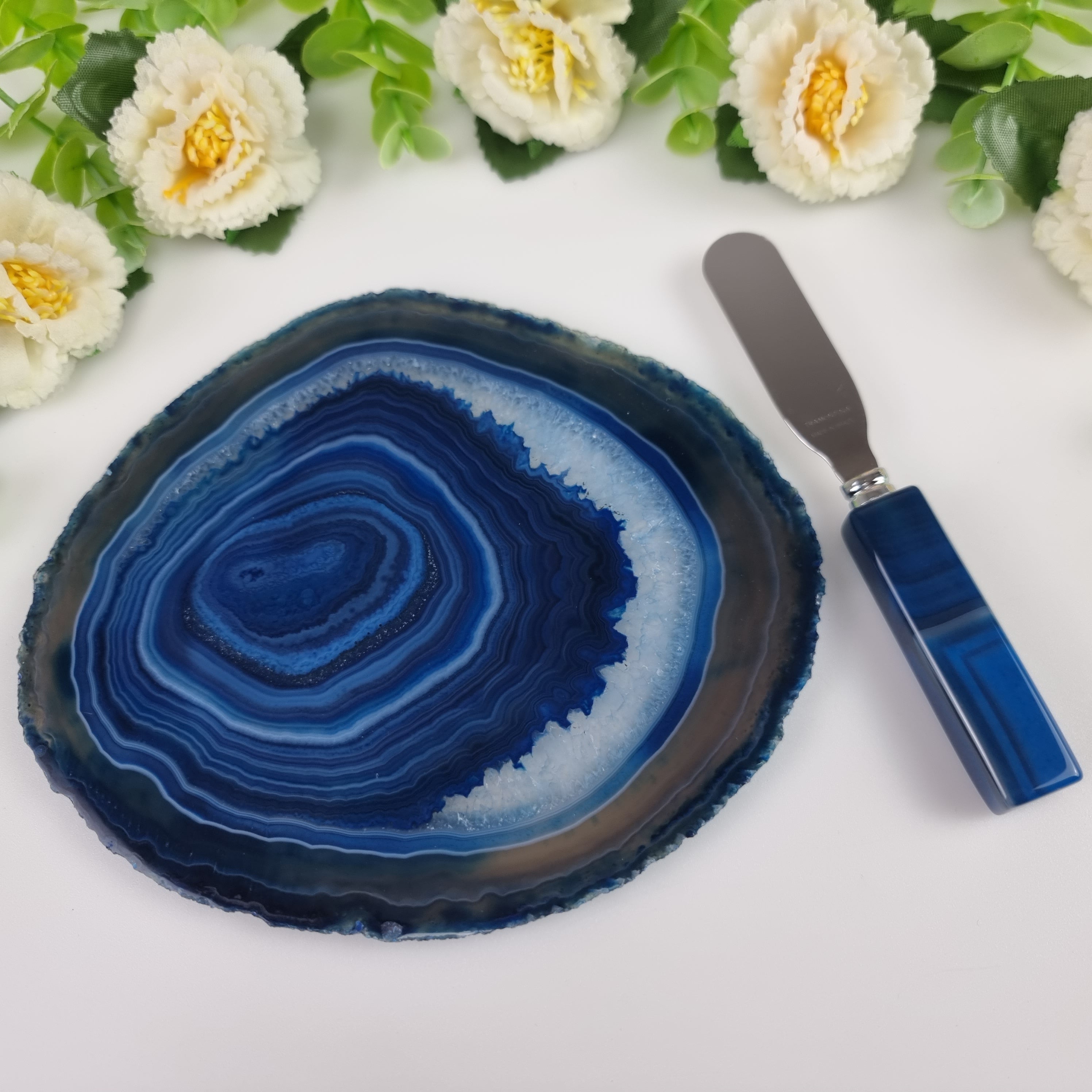 Porta Frios de Ágatas com Bordas Naturais e Espátula - Medida 15 a 18 cm 1 Peça