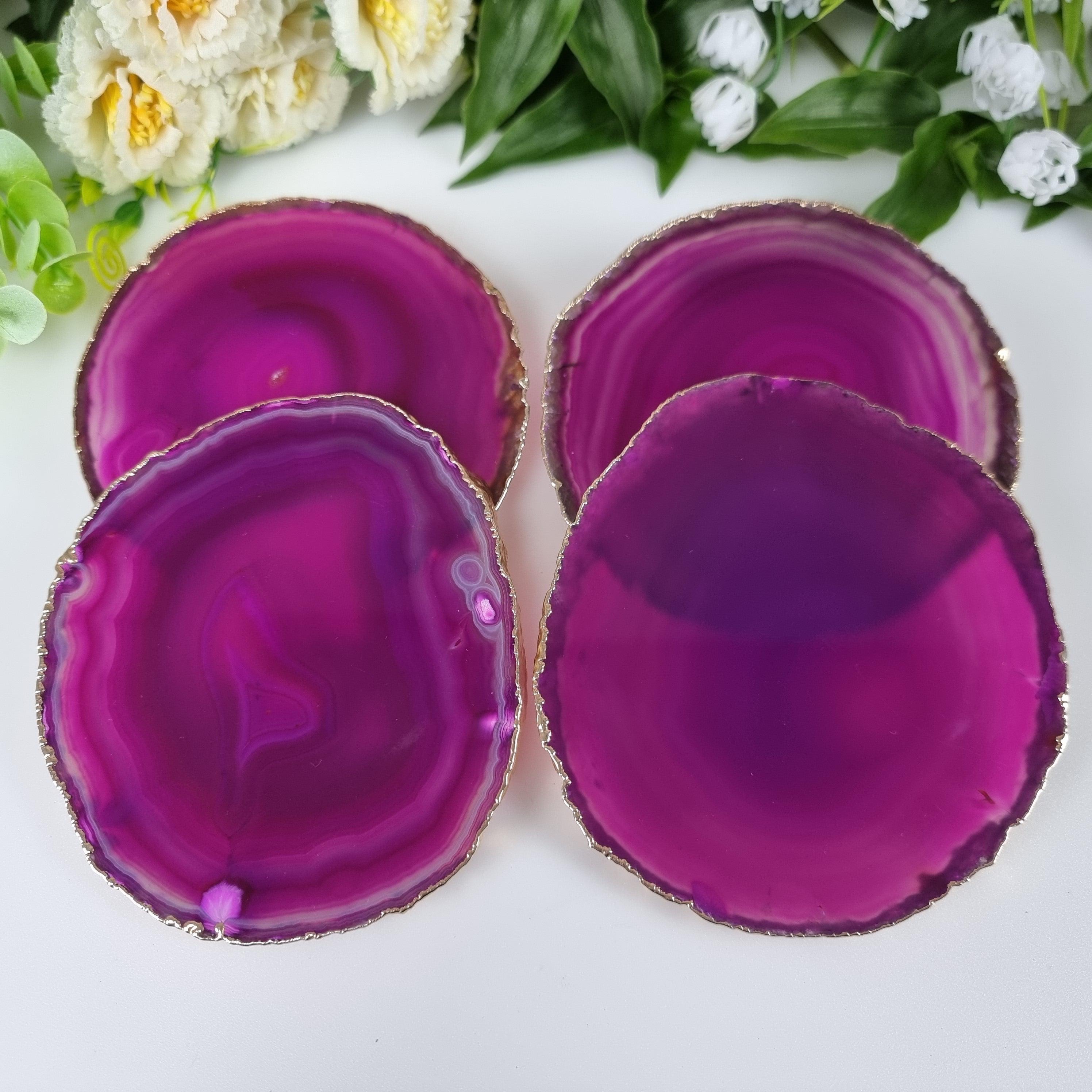 Porta Copos Ágatas Naturais BANHO DOURADO tam 10 a 12 cm kit 4 Pçs Peso 0,500 kg