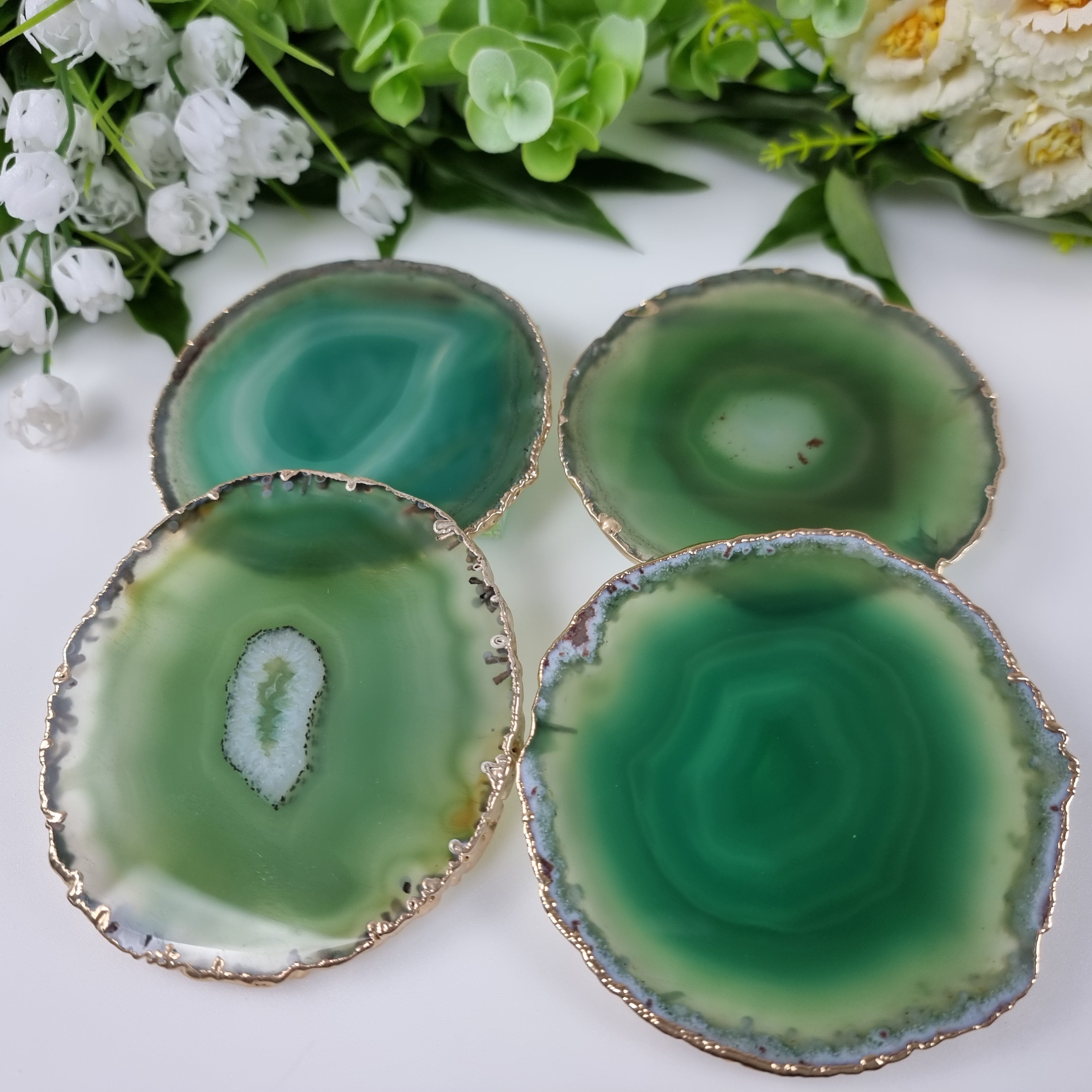 Porta Copos Ágatas Naturais BANHO DOURADO tam 10 a 12 cm kit 4 Pçs Peso 0,500 kg