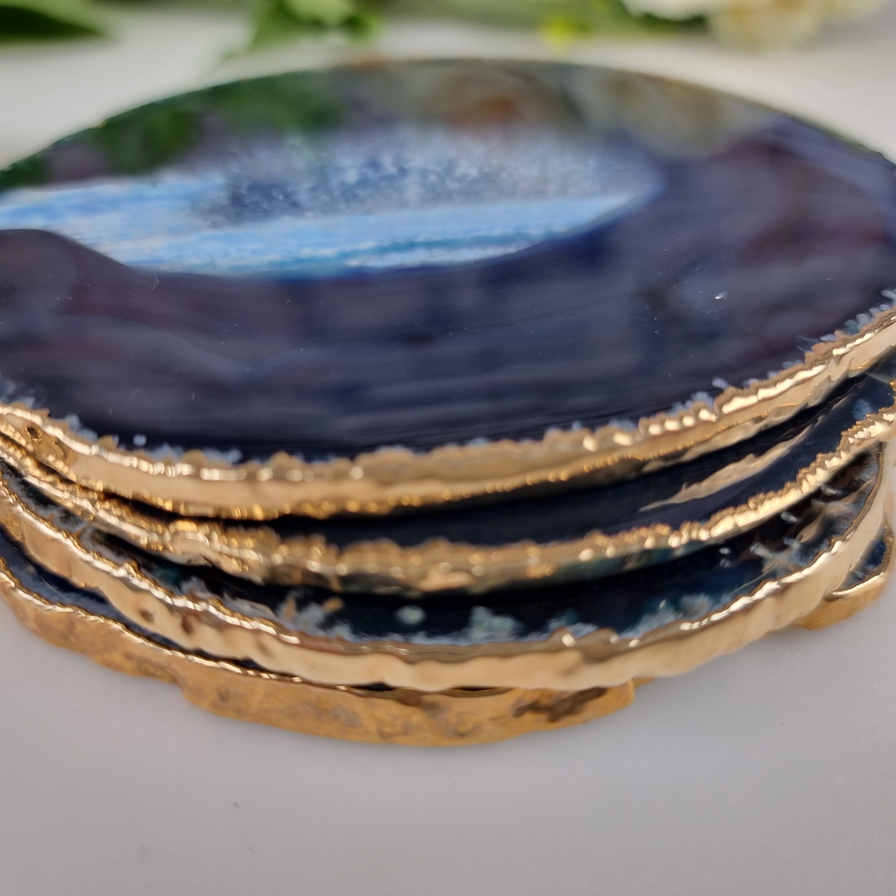 Porta Copos Ágatas Naturais BANHO DOURADO tam 10 a 12 cm kit 4 Pçs Peso 0,500 kg