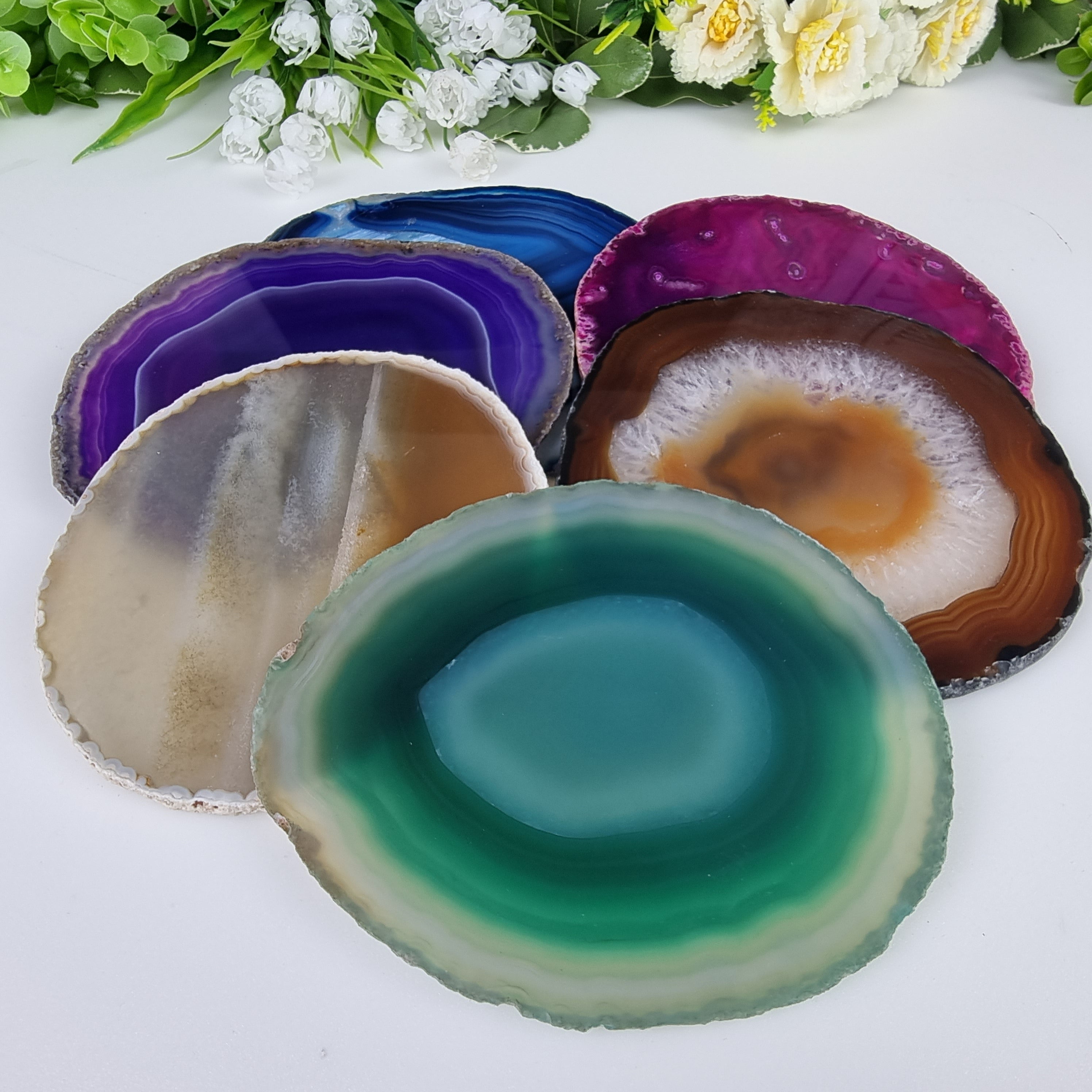 KIT Posavasos de Ágata Natural de 10 a 12 cm con 6 piezas Peso total 0.600 kg