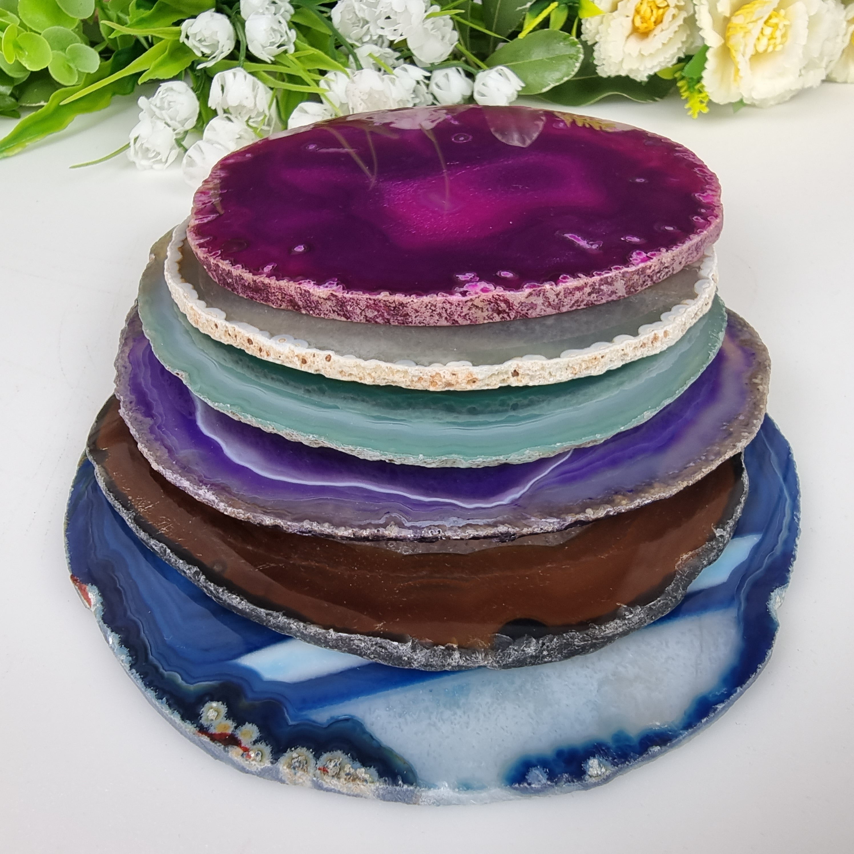 KIT Posavasos de Ágata Natural de 10 a 12 cm con 6 piezas Peso total 0.600 kg