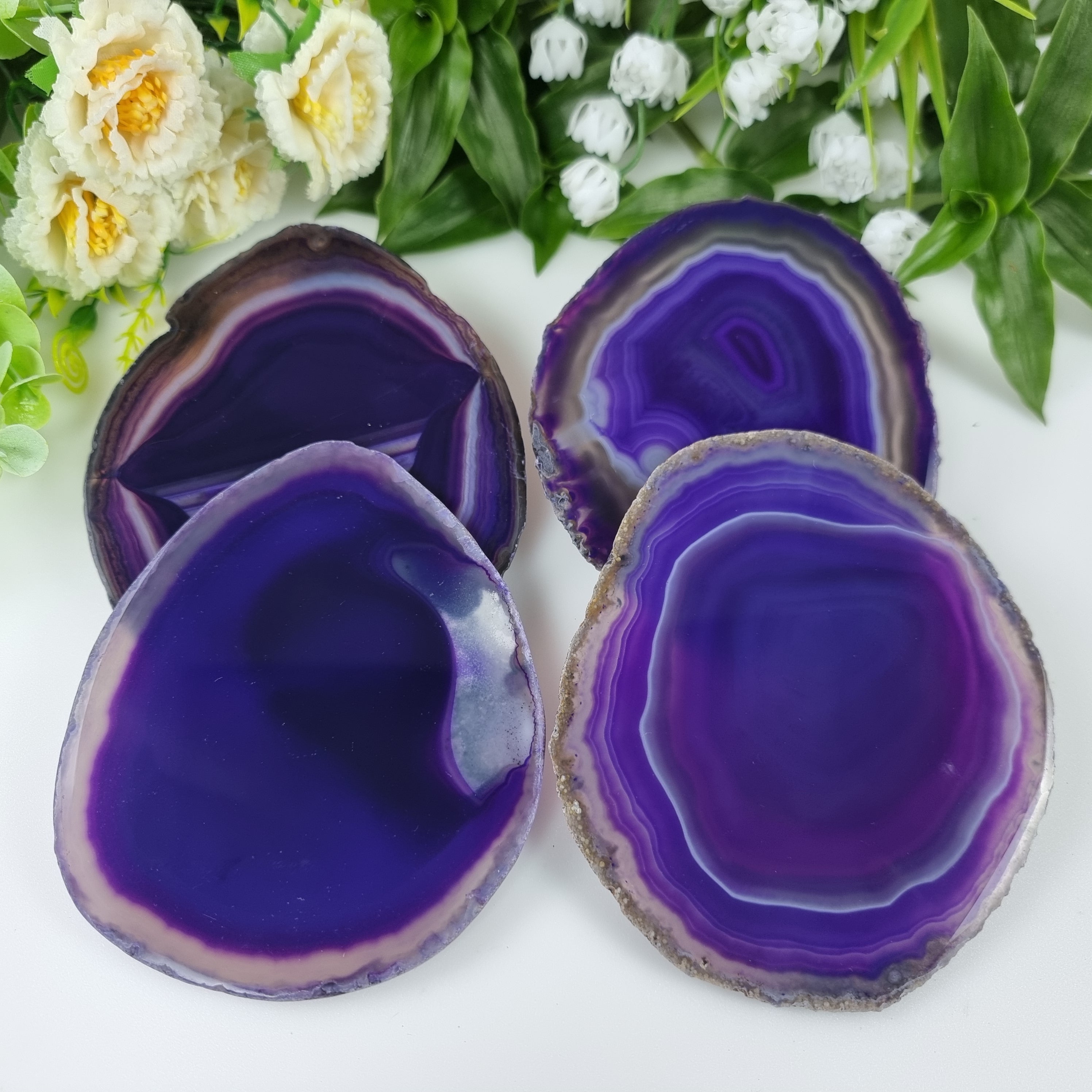 Porta Copos Àgatas naturais tamanho 10 A 12 cm kit de 4 Pçs Peso total de 0,500 kg