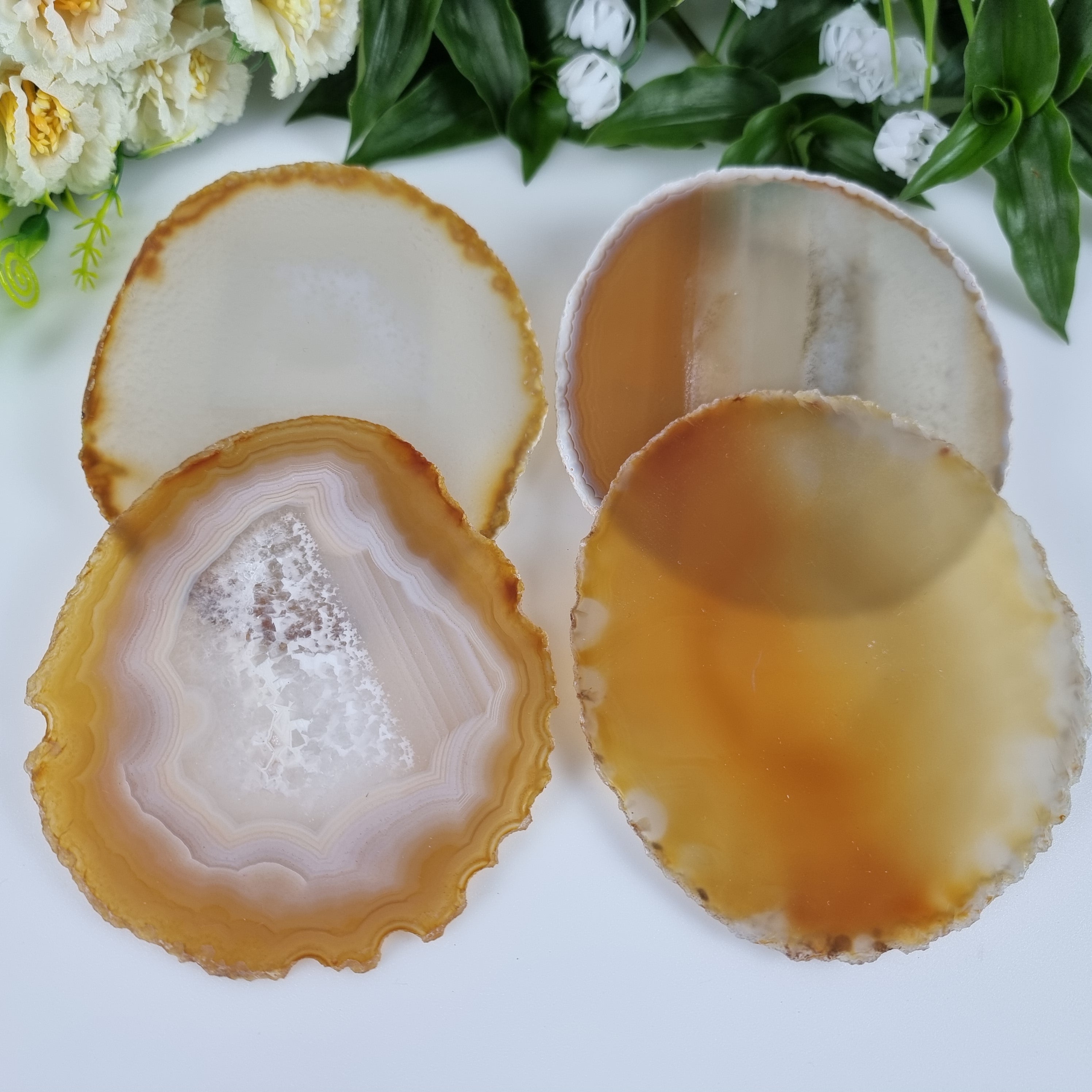 Porta Copos Àgatas naturais tamanho 10 A 12 cm kit de 4 Pçs Peso total de 0,500 kg