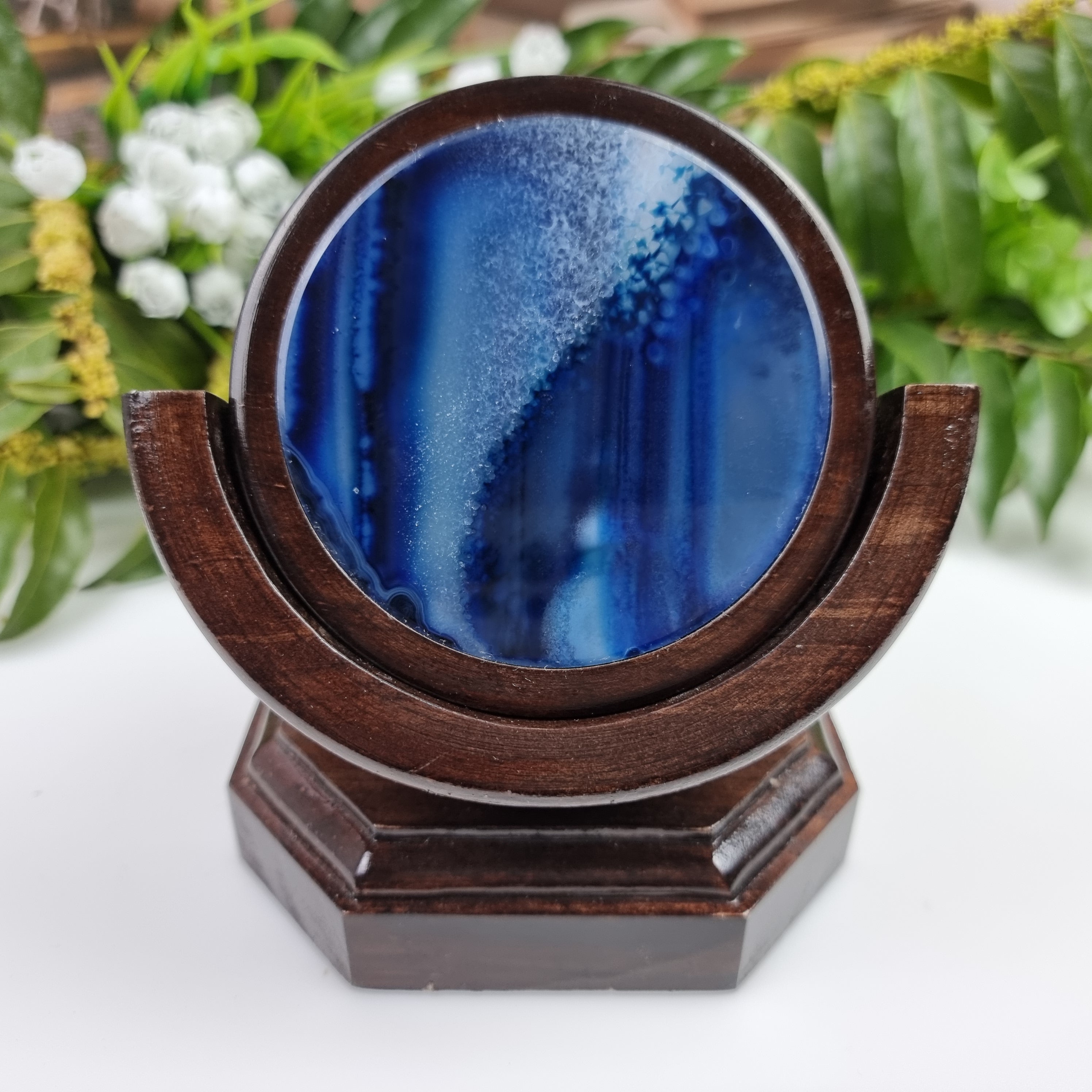 Porta copos de ágatas KIT com base de madeira 6 unidades pedras naturais 1,60 Kg Super Especial