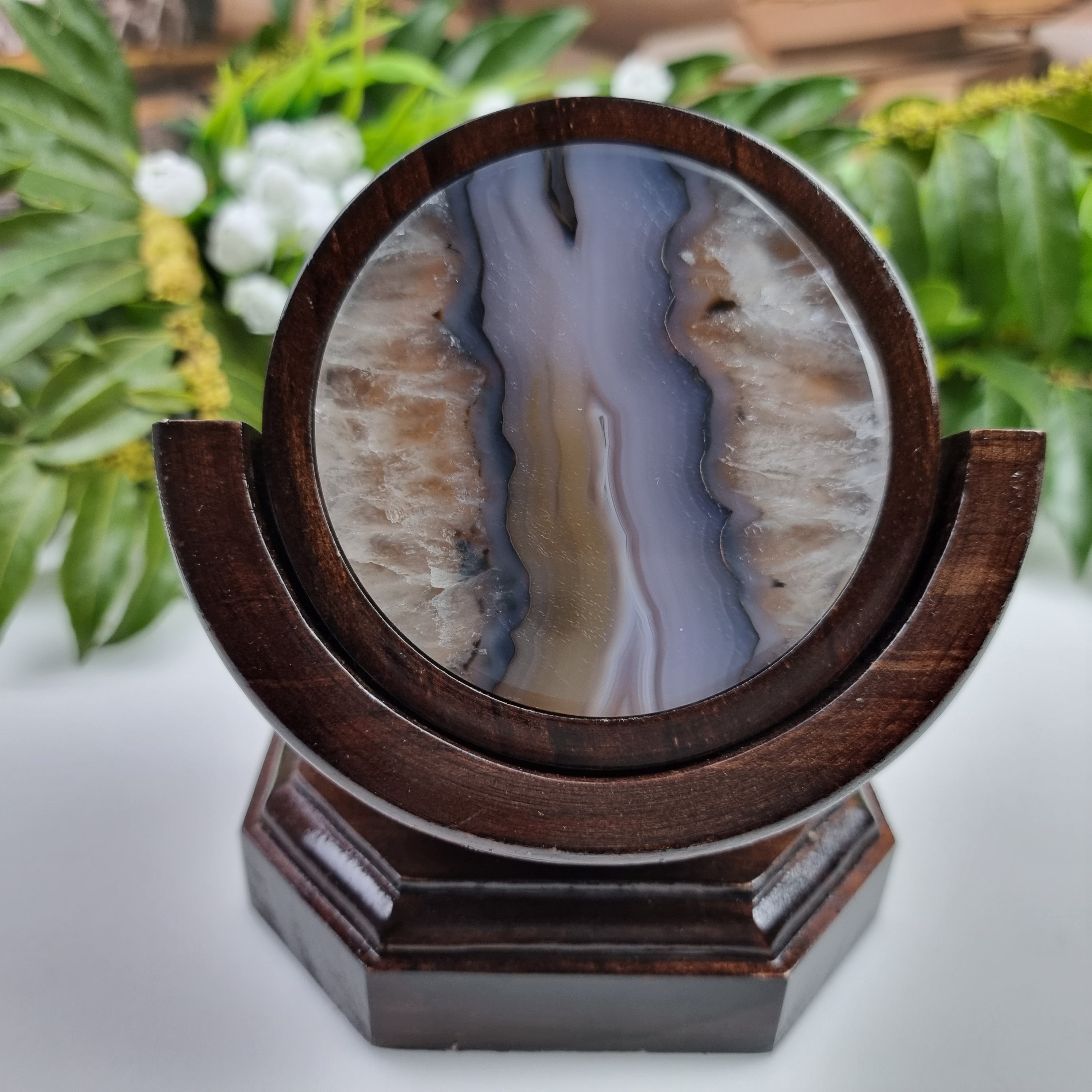 KIT posavasos ágata con base de madera 6 unidades piedras naturales 1,60 kg