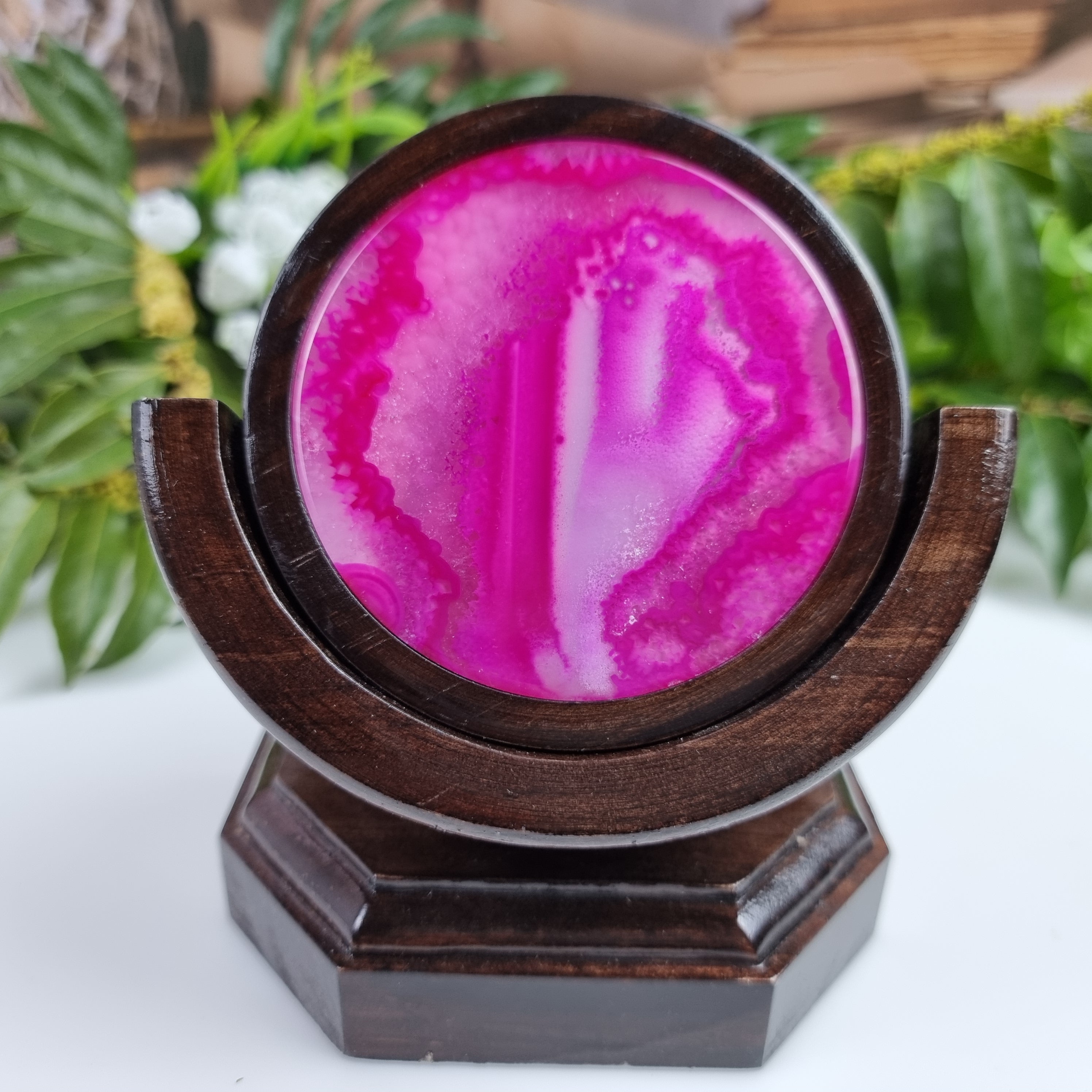 Porta copos de ágatas KIT com base de madeira 6 unidades pedras naturais 1,60 Kg Super Especial