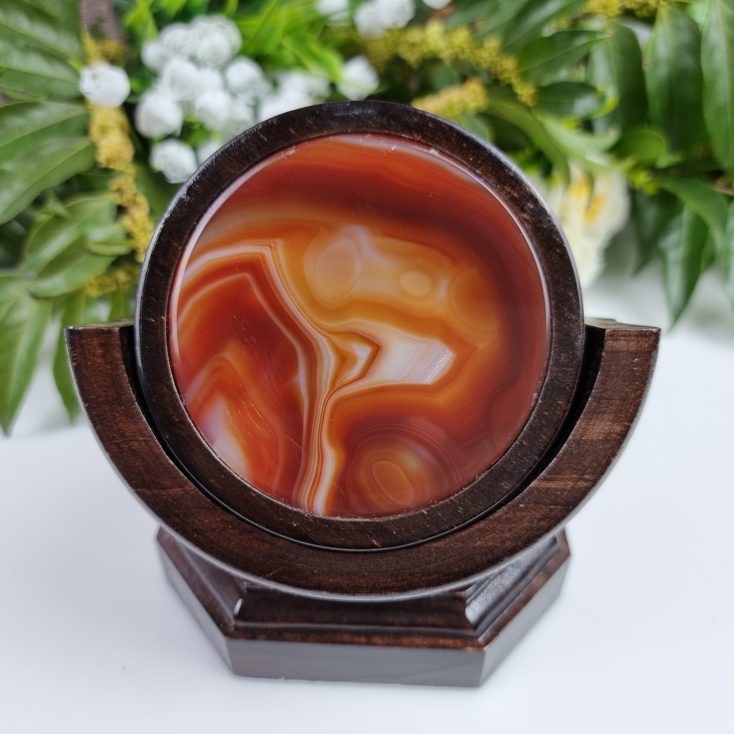 Porta copos de ágatas KIT com base de madeira 6 unidades pedras naturais 1,60 Kg Super Especial