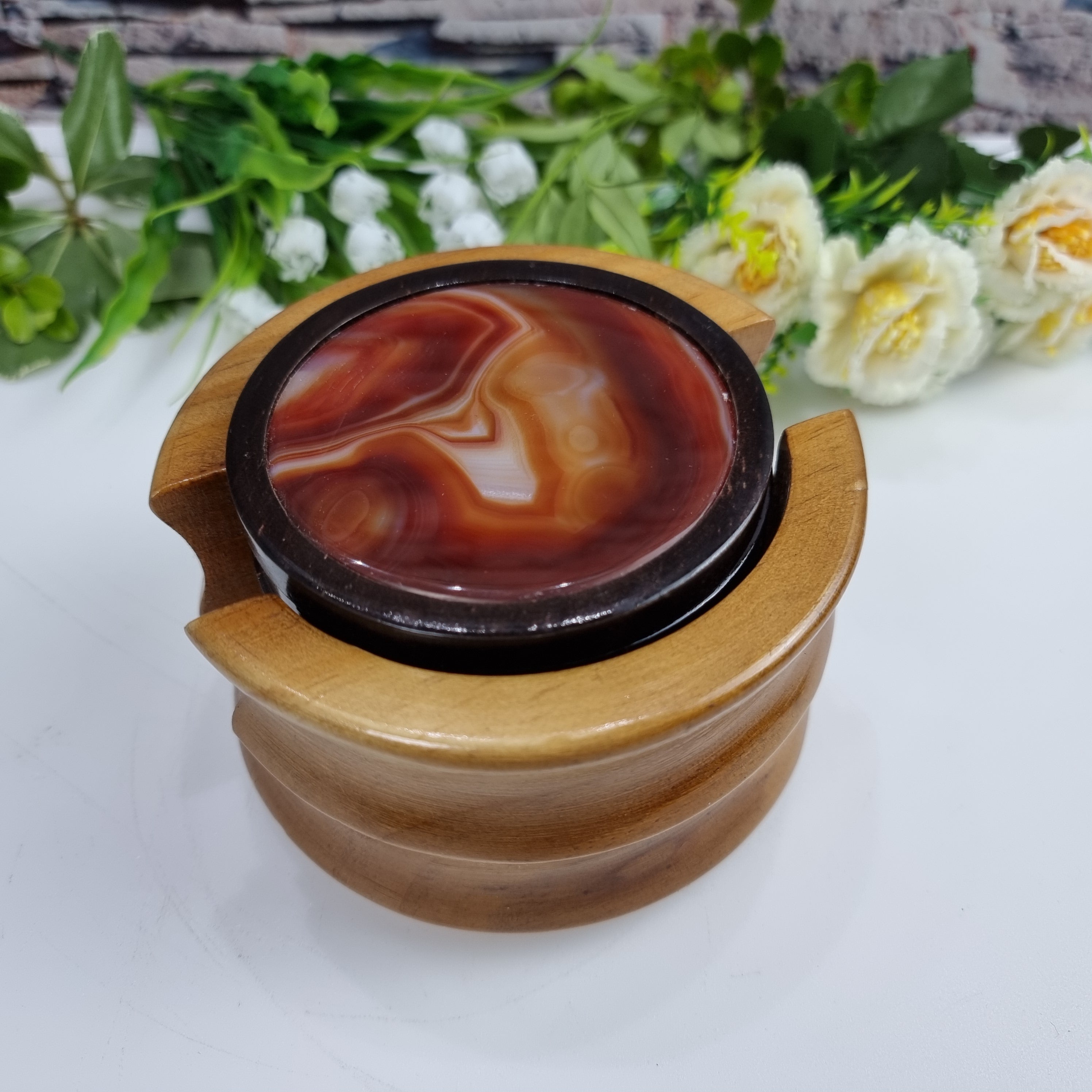 Porta Copos de ágatas KIT Especial com base de madeira 6 unidades pedras naturais 1,60 Kg