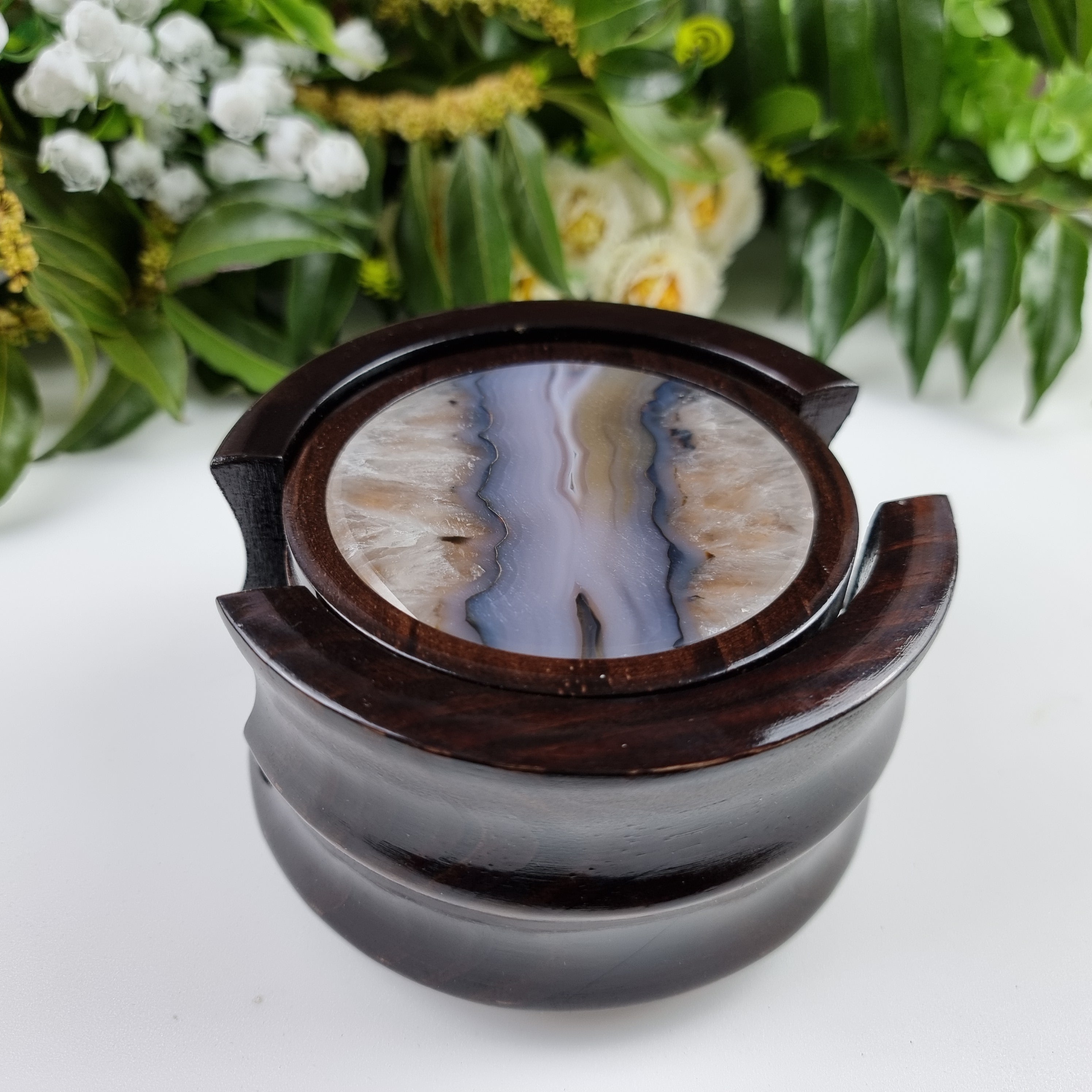 KIT posavasos ágata con base de madera 6 unidades piedras naturales 1,60 kg