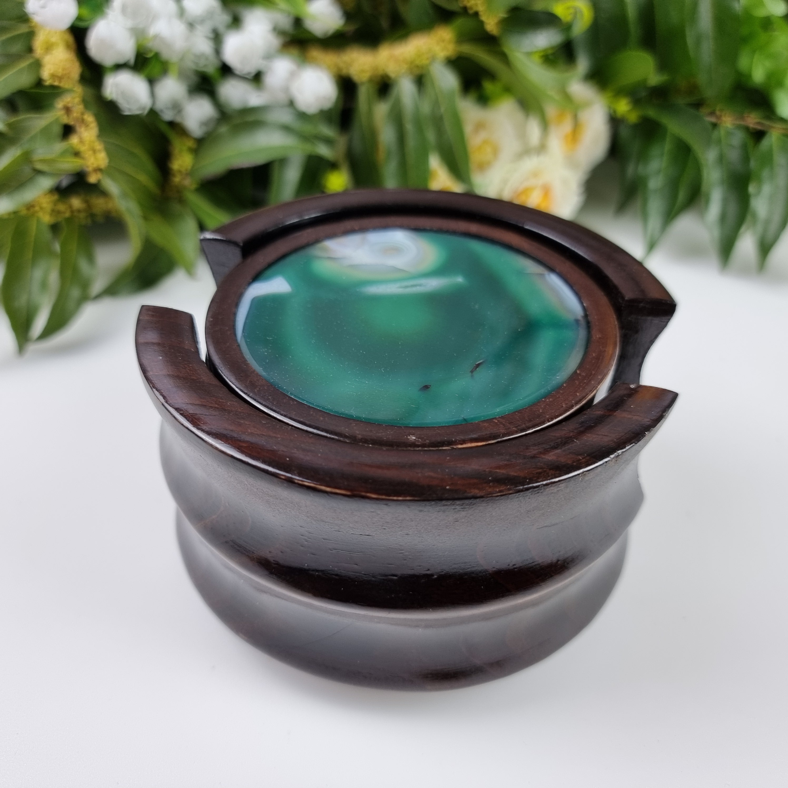 KIT posavasos ágata con base de madera 6 unidades piedras naturales 1,60 kg