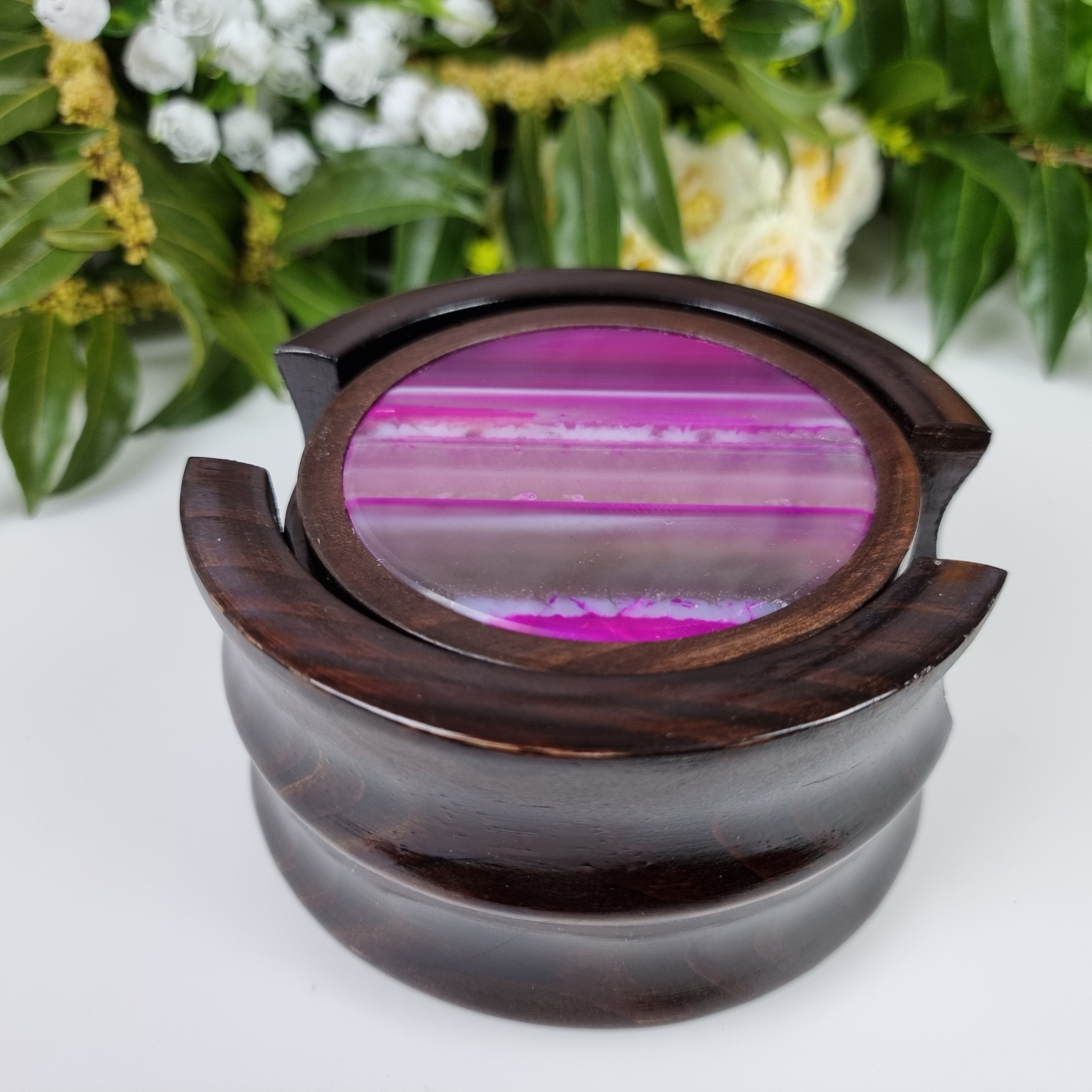 KIT posavasos ágata con base de madera 6 unidades piedras naturales 1,60 kg