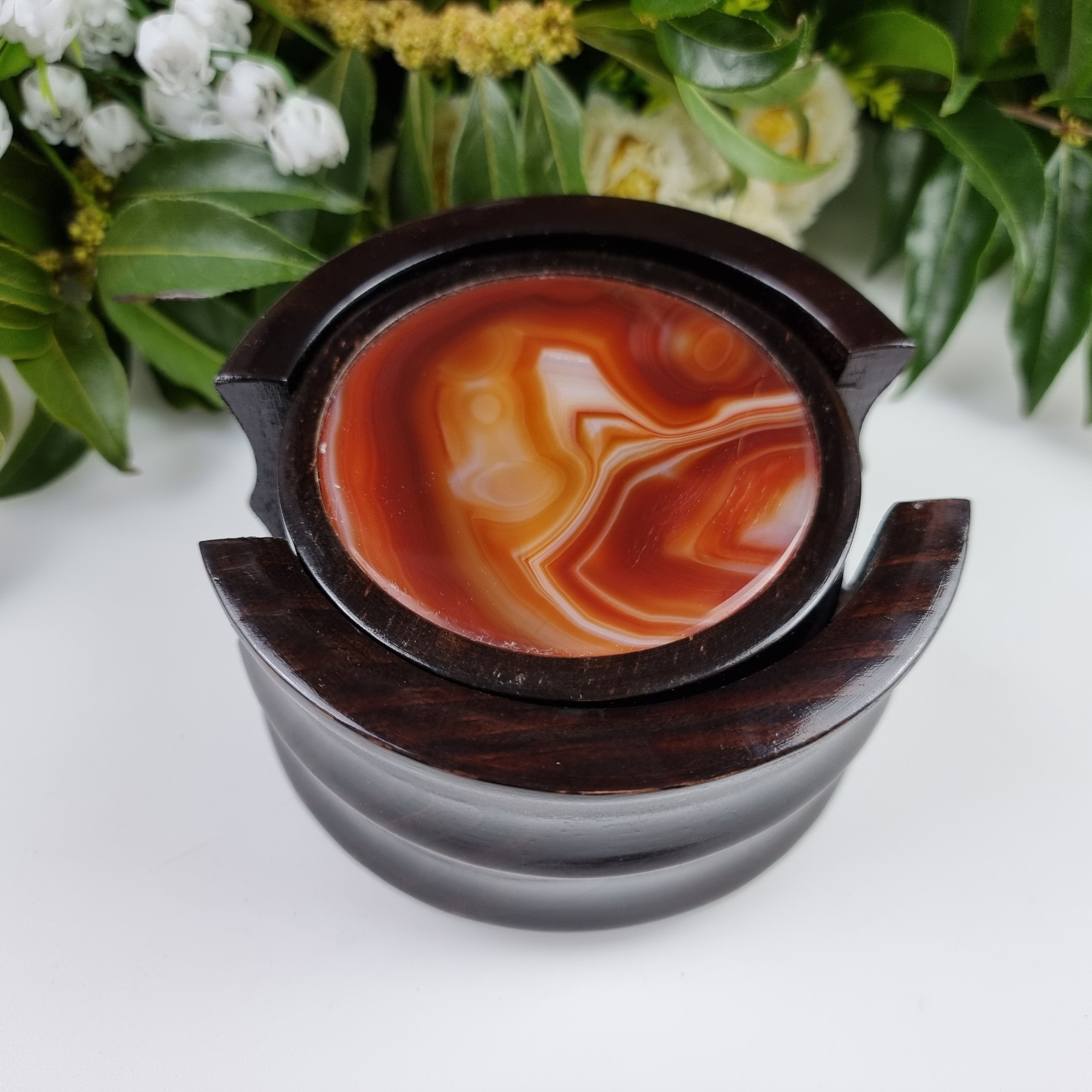 KIT posavasos ágata con base de madera 6 unidades piedras naturales 1,60 kg