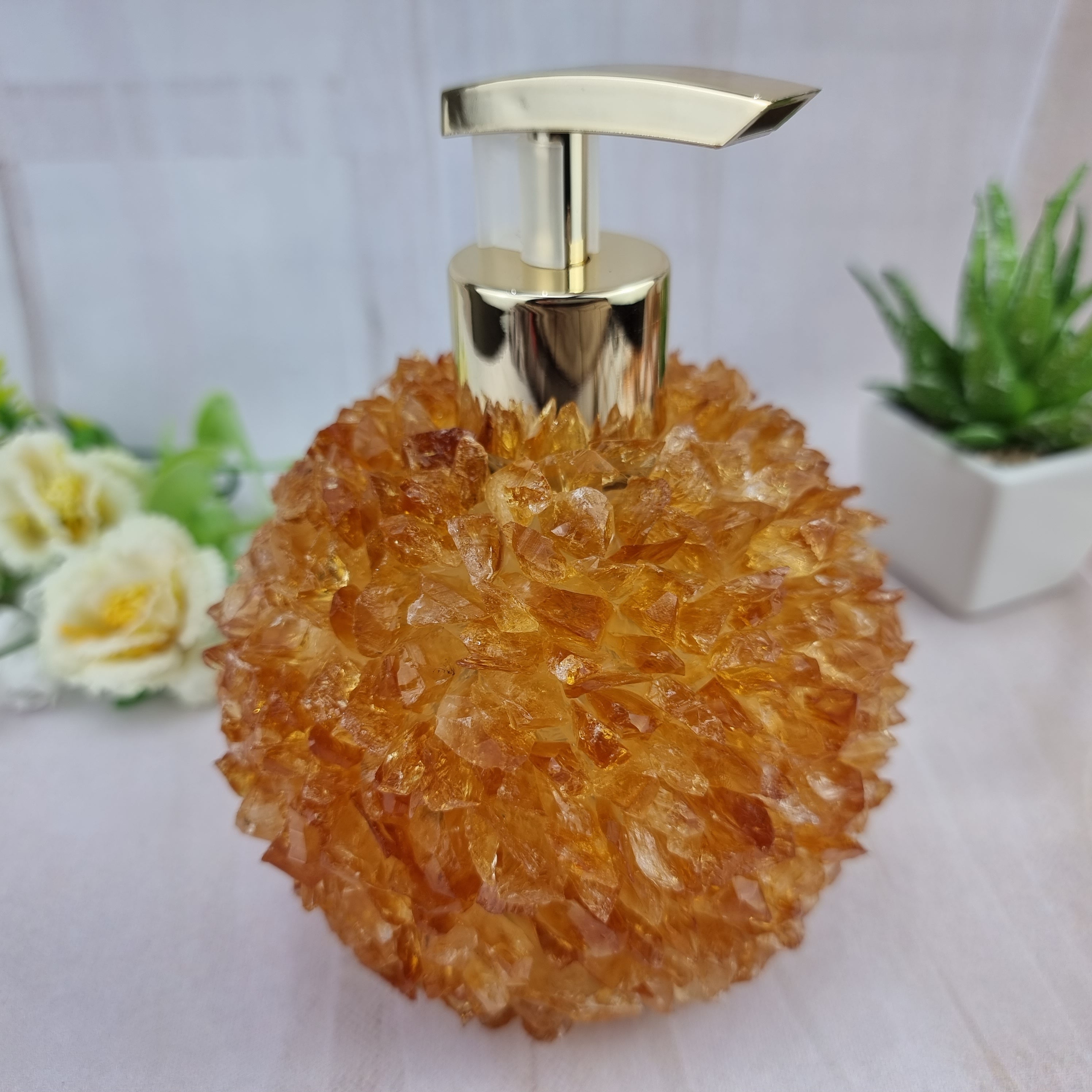 Jabonera Citrino Cristales Calidad Altura Extra 15 cm Boca Oro y Plata