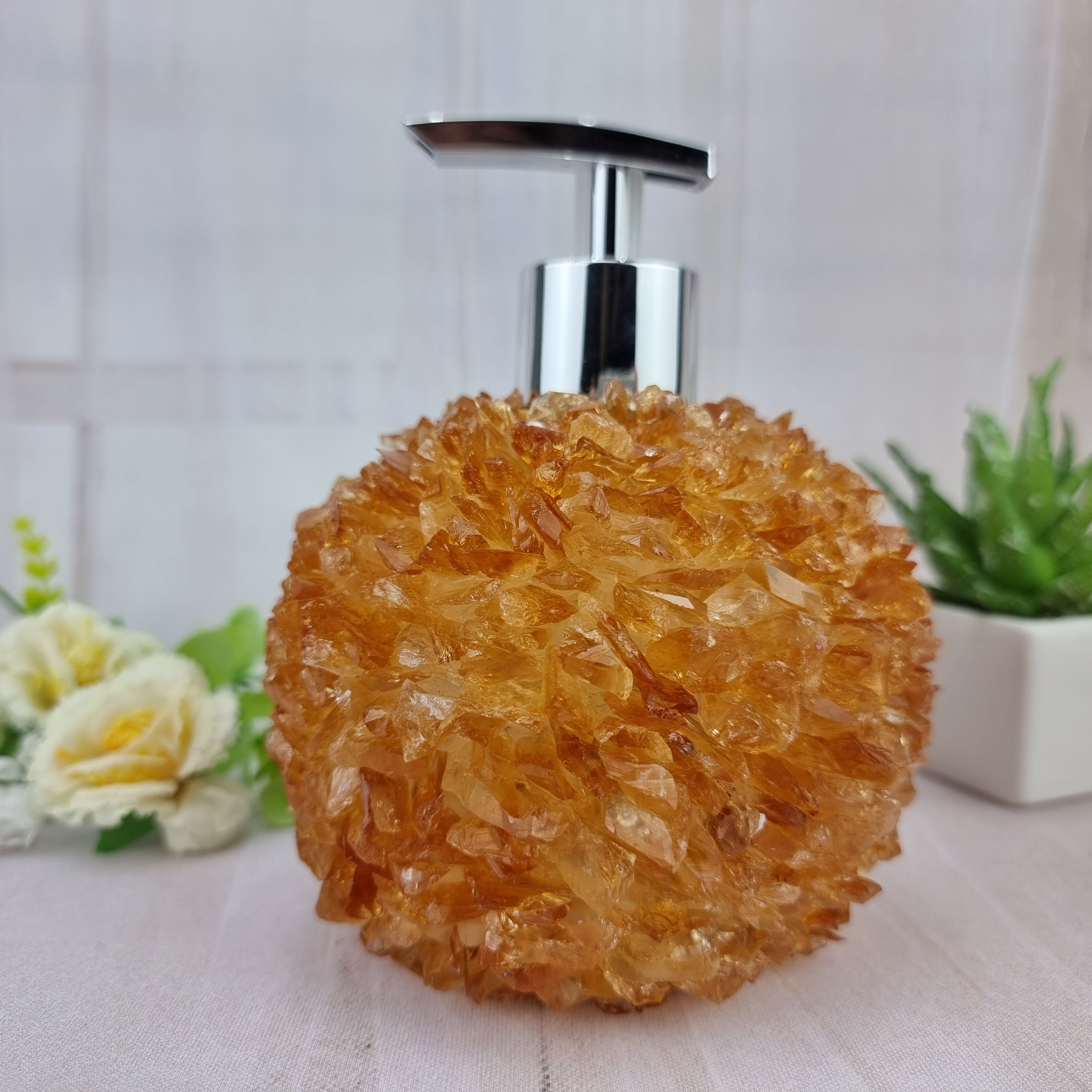 Jabonera Citrino Cristales Calidad Altura Extra 15 cm Boca Oro y Plata