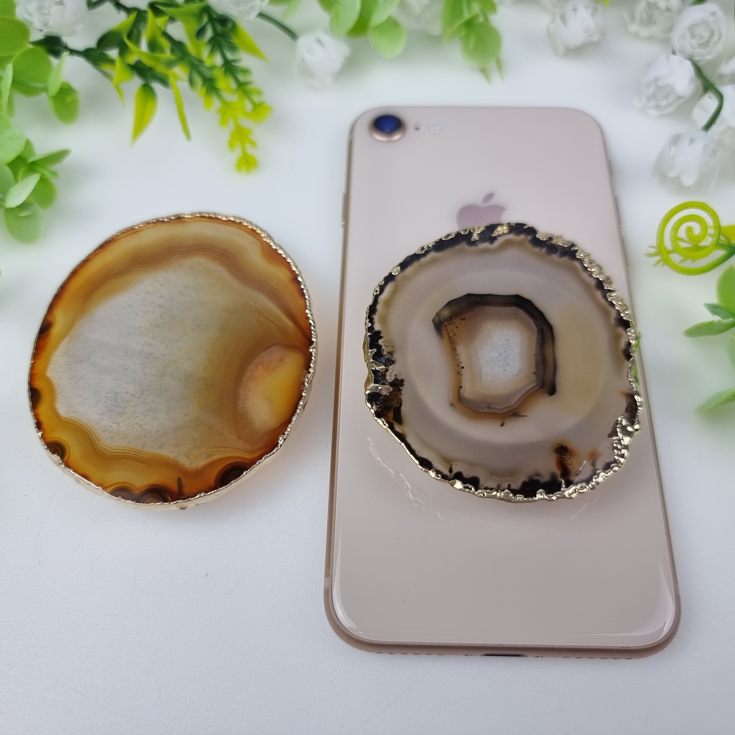 Soporte de Piedra Ágata para Celular con baño de oro, de 5 a 8 cm - KIT de 10 piezas