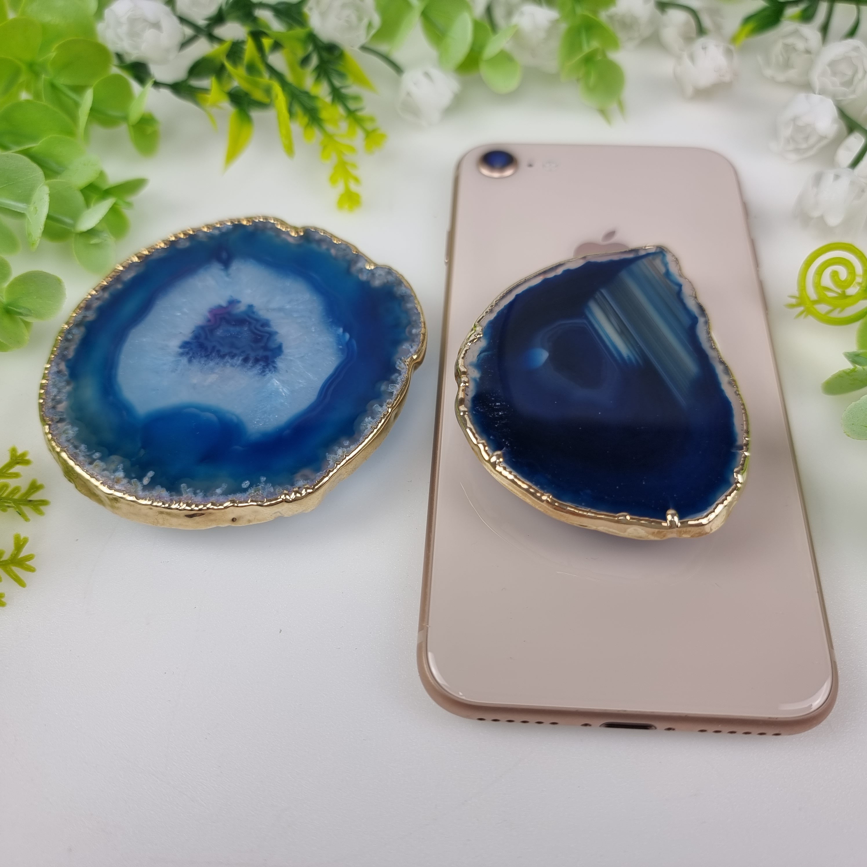 Suporte de Pedras Ágatas para Celular com banho dourado 5 a 8 cm - KIT 10 peças