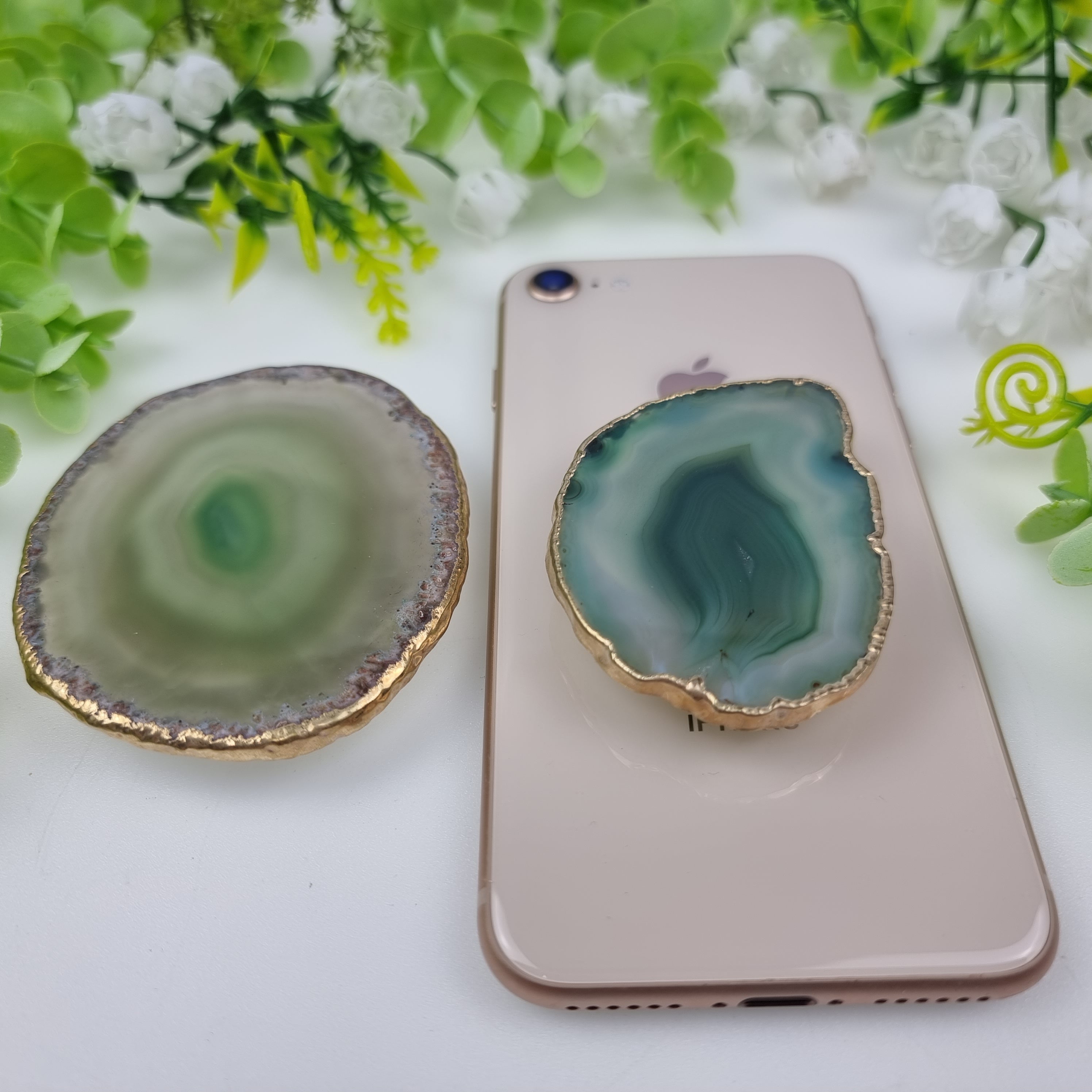 Suporte de Pedras Ágatas para Celular com banho dourado 5 a 8 cm - KIT 10 peças