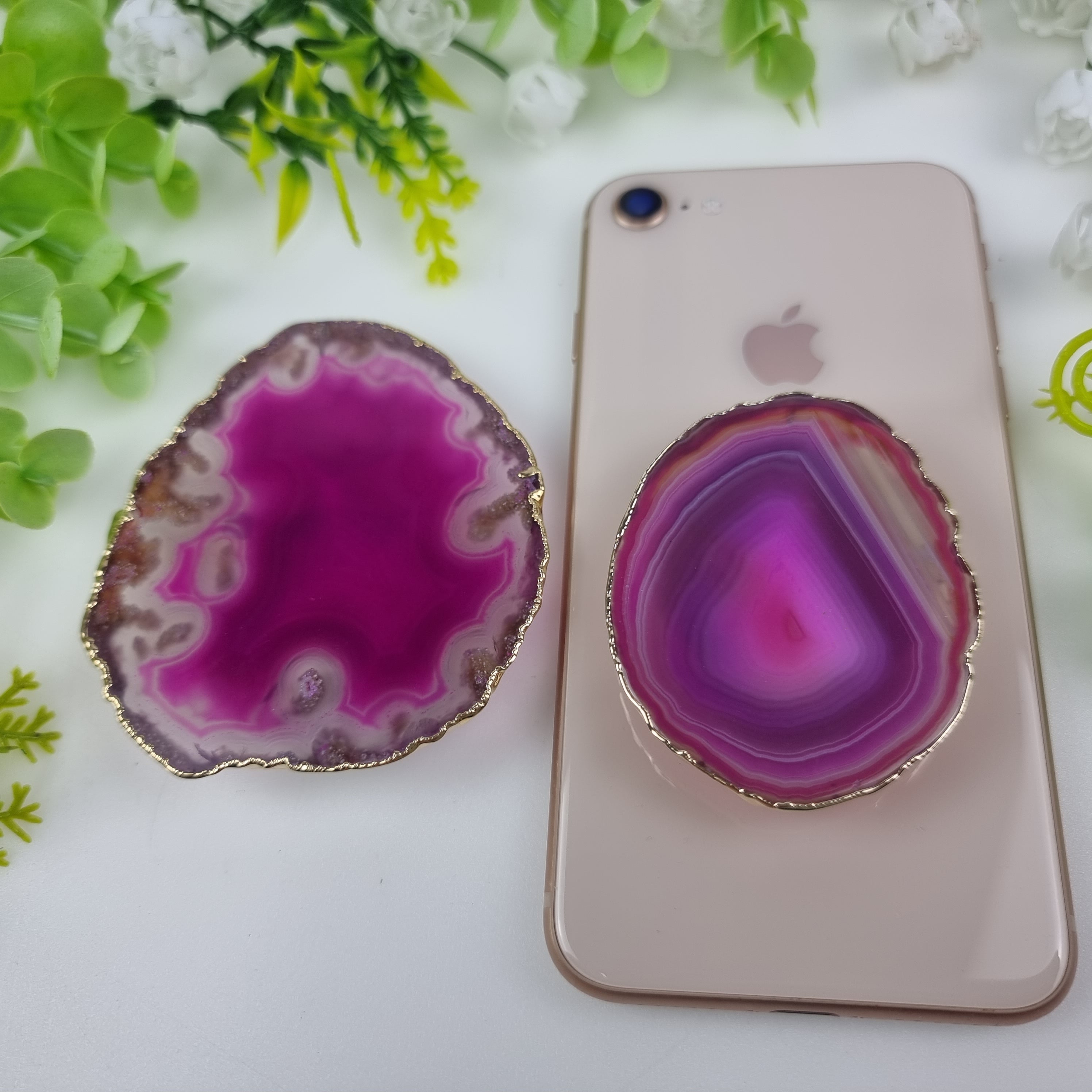 Suporte de Pedras Ágatas para Celular com banho dourado 5 a 8 cm - KIT 10 peças