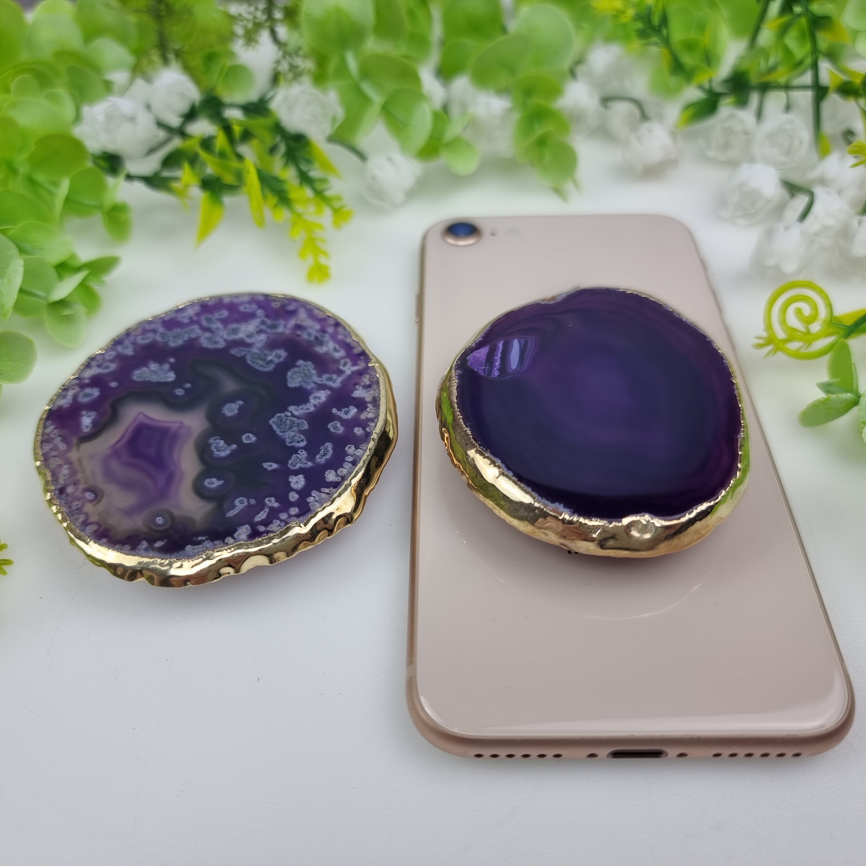 Suporte de Pedras Ágatas para Celular com banho dourado 5 a 8 cm - KIT 10 peças
