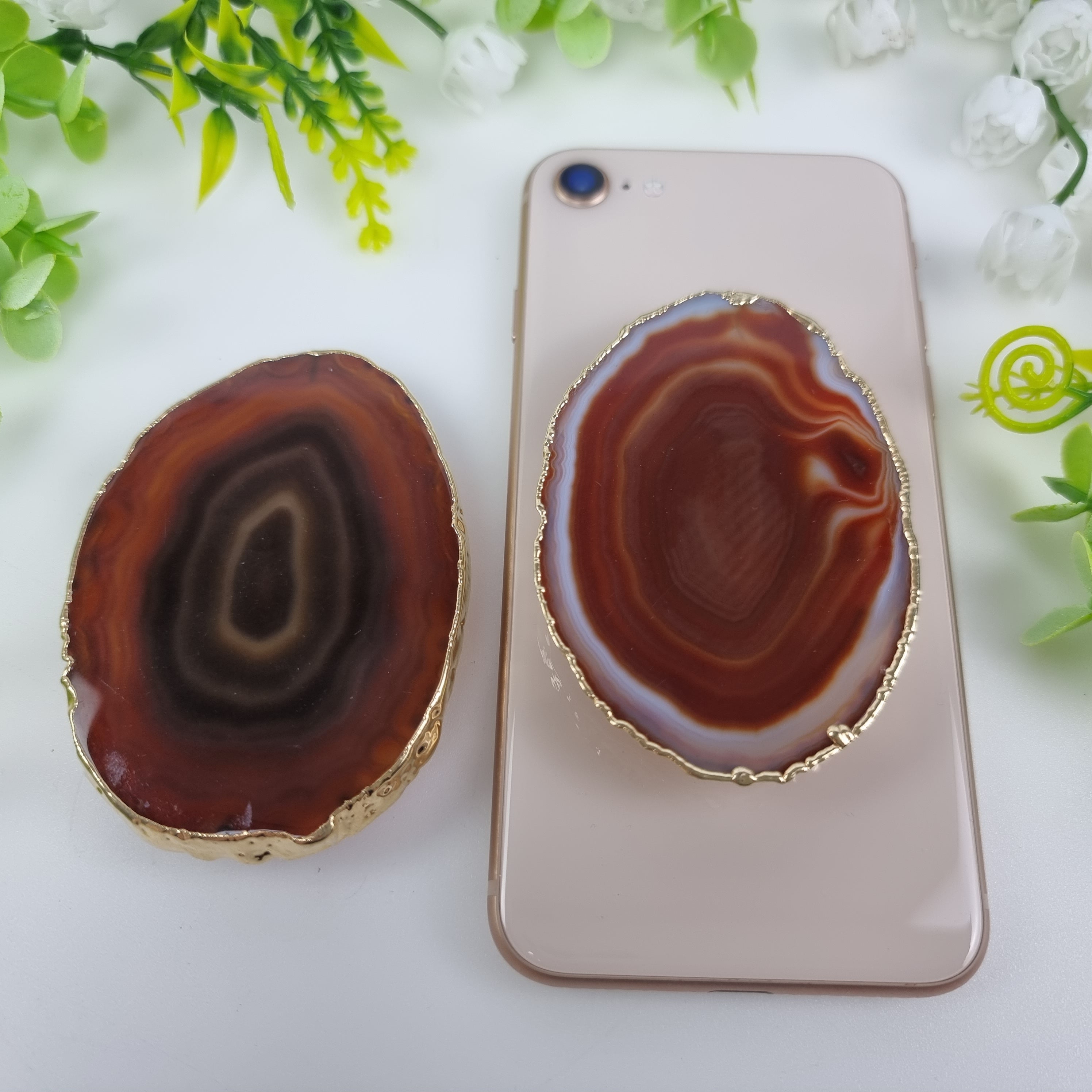 Soporte de Piedra Ágata para Celular con baño de oro, de 5 a 8 cm - KIT de 10 piezas