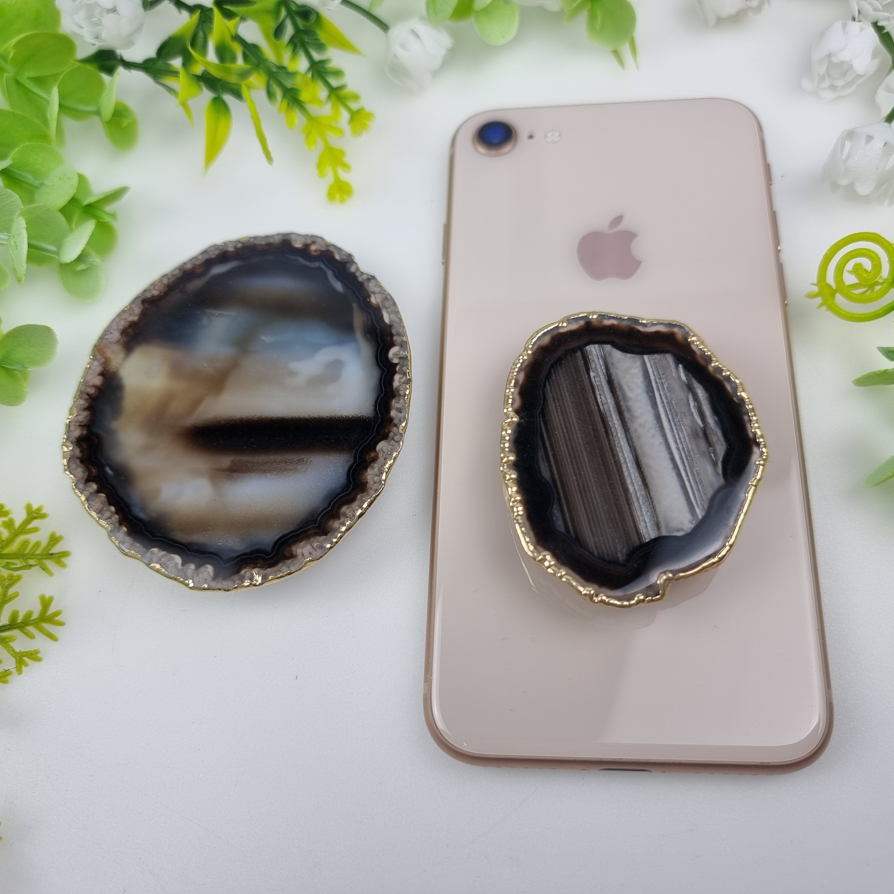 Suporte de Pedras Ágatas para Celular com banho dourado 5 a 8 cm - KIT 10 peças