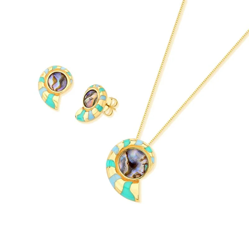 Conjunto Colar e Brinco Folhado a Ouro