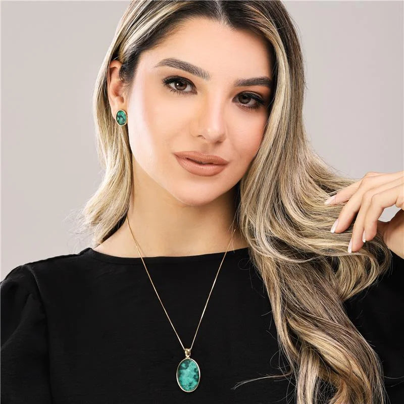 Conjunto Esmeralda Colar e Brinco Folhado a Ouro
