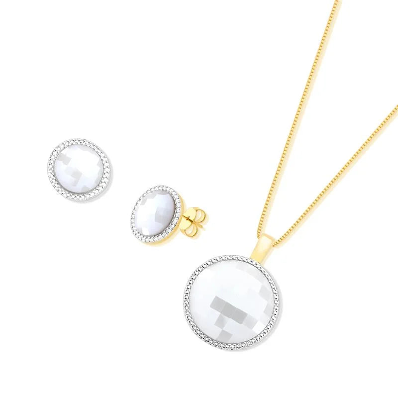 Conjunto de Brinco e Colar Banhado a Ouro e Ródio Branco