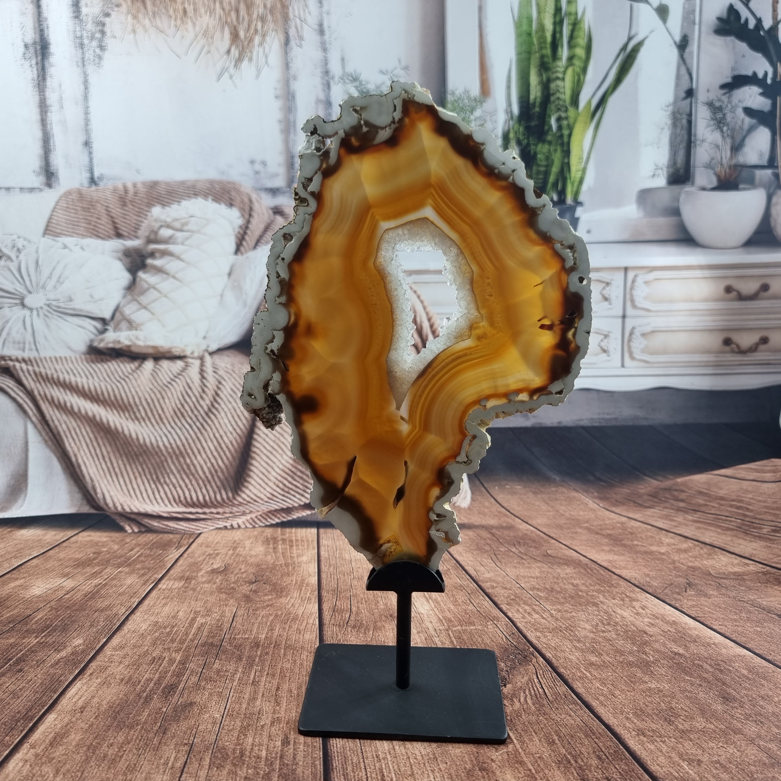 Chapa de Ágata SUPER ESPECIAL | Base de Ferro Preta | Altura 33 cm, 1 Unidade | Peça Artesanal BR Crystals