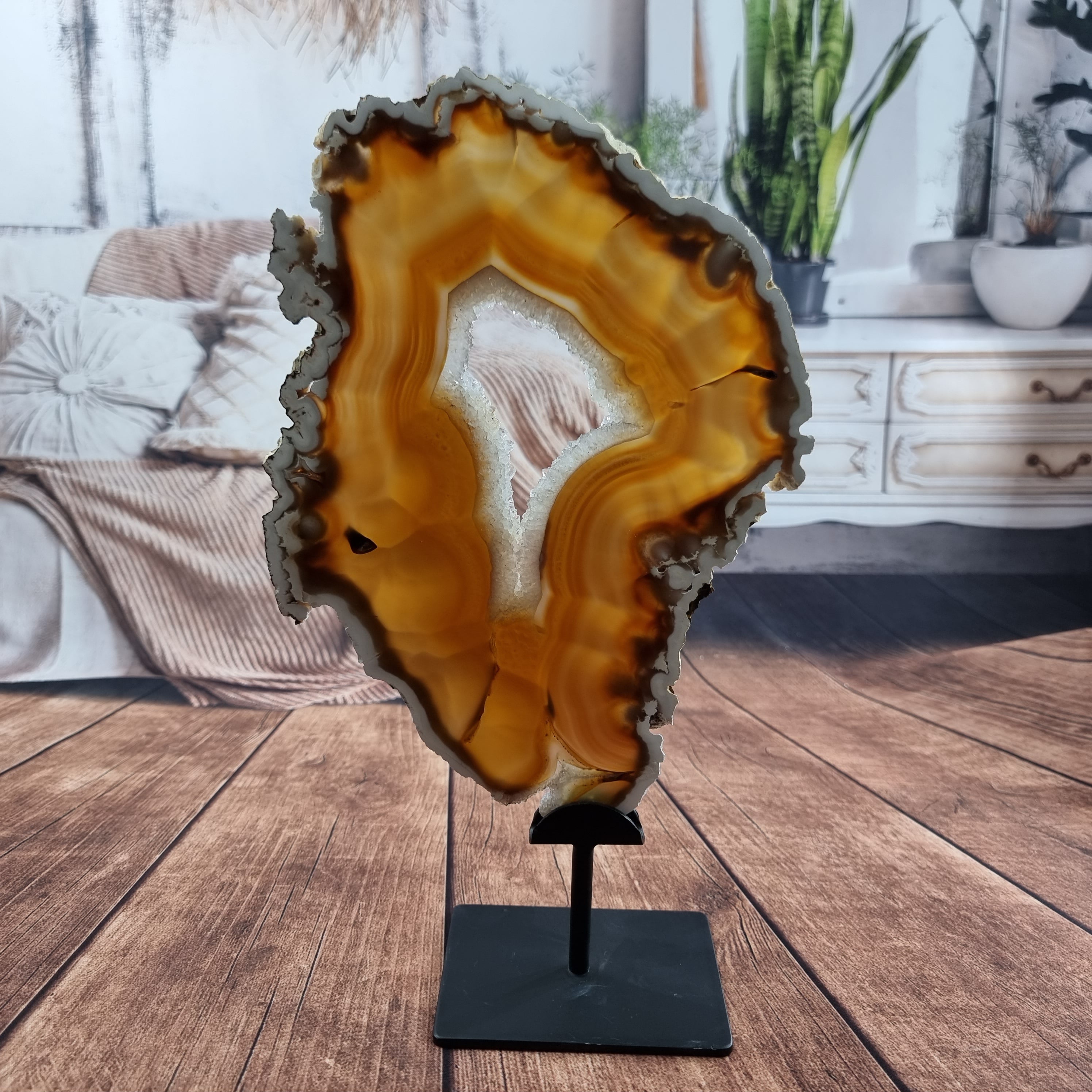 Chapa de Ágata SUPER ESPECIAL | Base de Ferro Preta | Altura 33 cm, 1 Unidade | Peça Artesanal BR Crystals