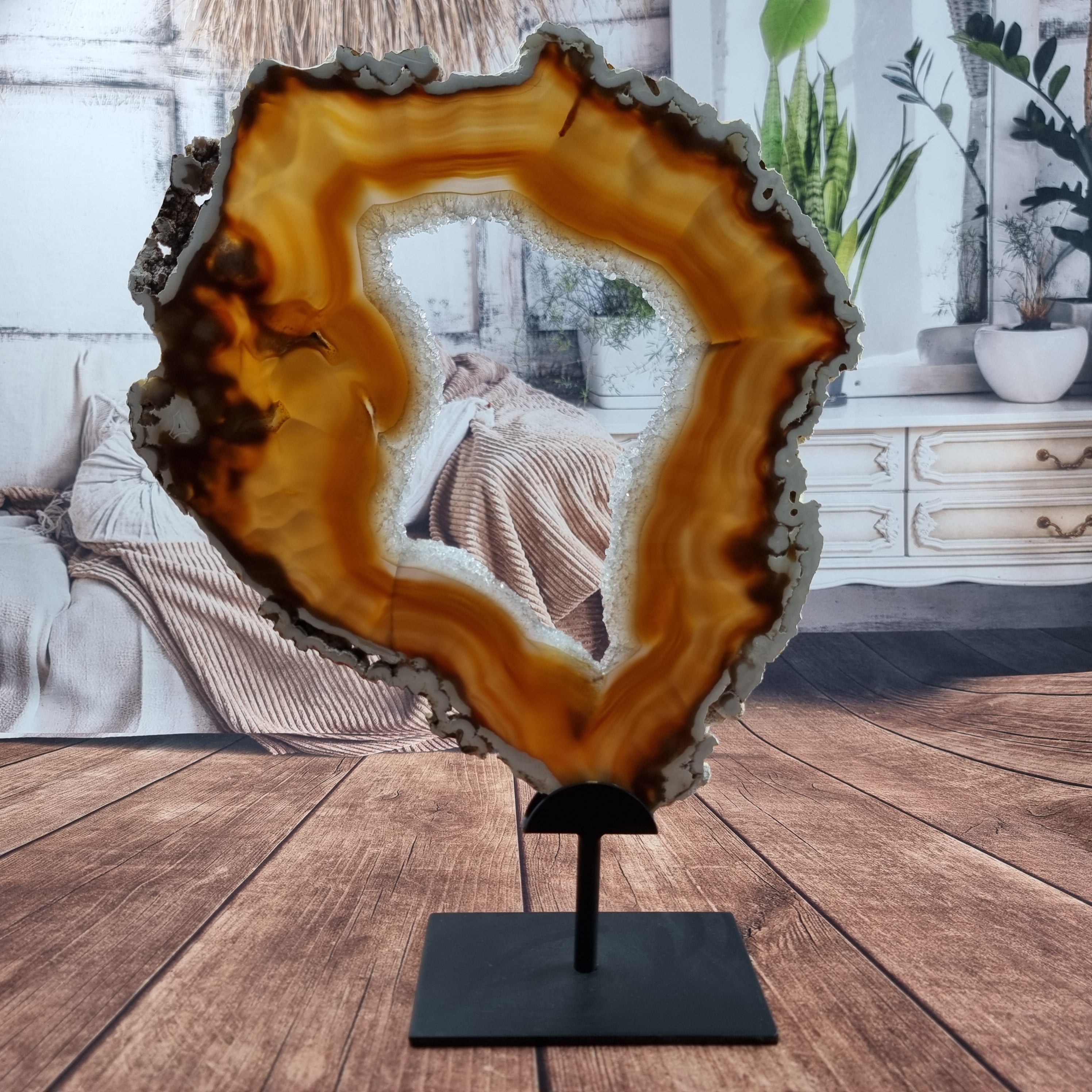 Chapa de Ágata SUPER ESPECIAL | Base de Ferro Preta | Altura 36,5 cm,  1 Unidade | Peça Artesanal BR Crystals