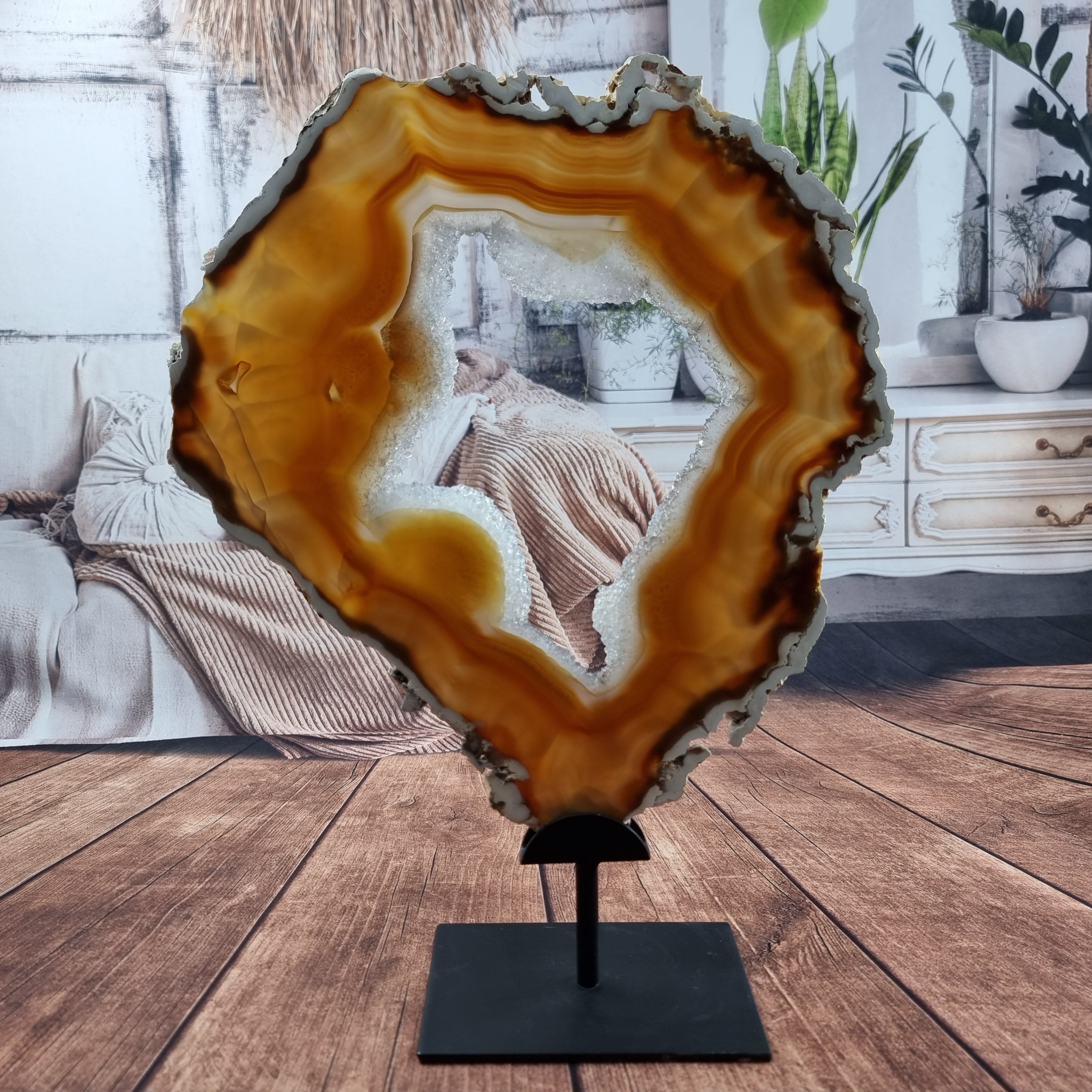 Chapa de Ágata SUPER ESPECIAL | Base de Ferro Preta | Altura 36,5 cm,  1 Unidade | Peça Artesanal BR Crystals
