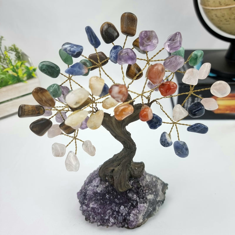 Árvore de 7 CHACRAS Natural | 60 Pedras, 12 galhos | Base de Ametista com 15 cm altura - Peça Artesanal BR Crystals
