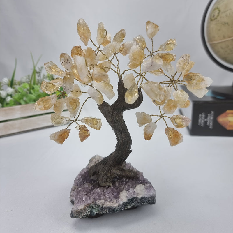 Árvore de CITRINO Natural | 60 Pedras, 12 galhos | Base de Ametista com 15 cm altura - Peça Artesanal BR Crystals