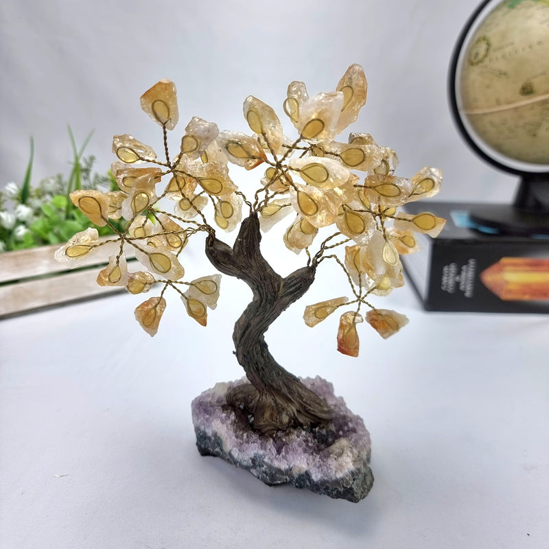 Árvore de CITRINO Natural | 60 Pedras, 12 galhos | Base de Ametista com 15 cm altura - Peça Artesanal BR Crystals