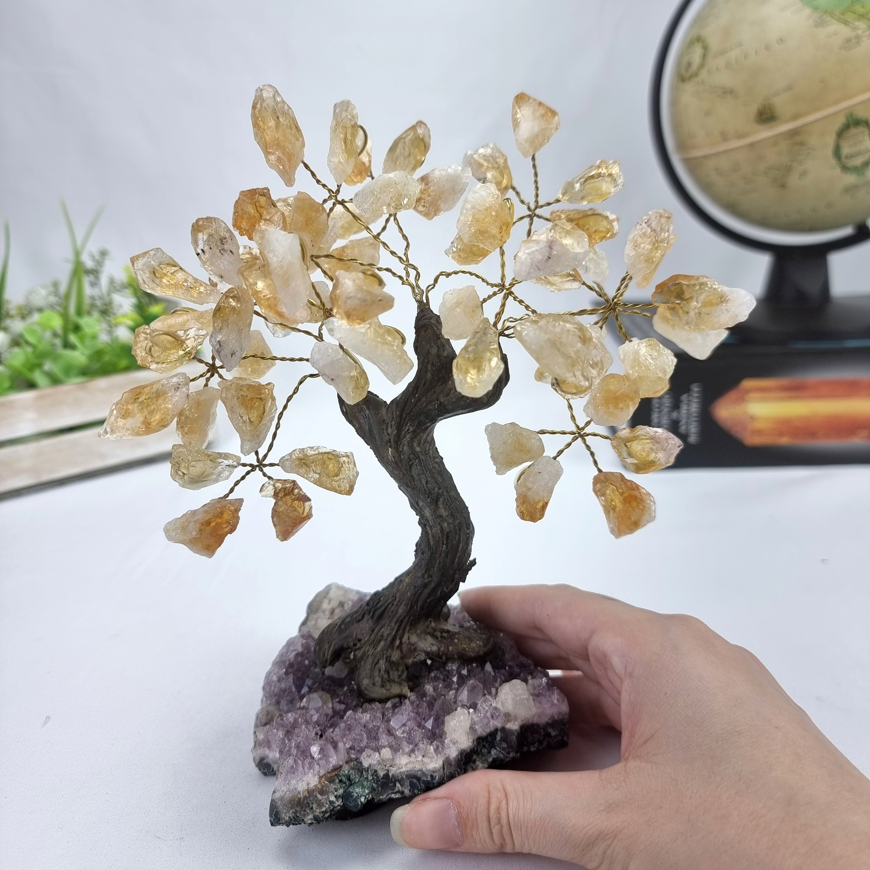 Árvore de CITRINO Natural | 60 Pedras, 12 galhos | Base de Ametista com 15 cm altura - Peça Artesanal BR Crystals
